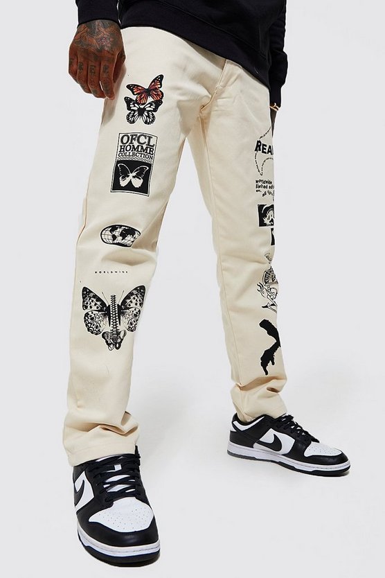 Lockere Chino-Hose mit Print