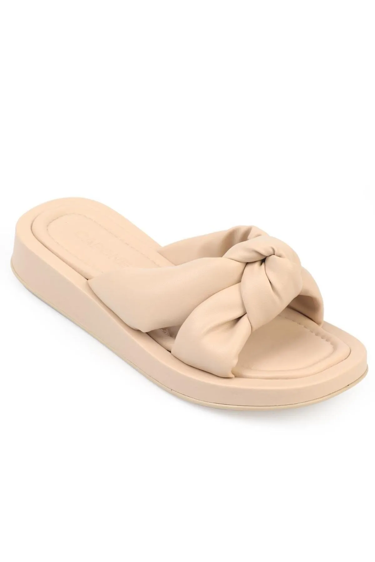 Capone Outfitters  Capone Flat Heeled Cross Soft Banded Comfort Beige Damenhausschuhe