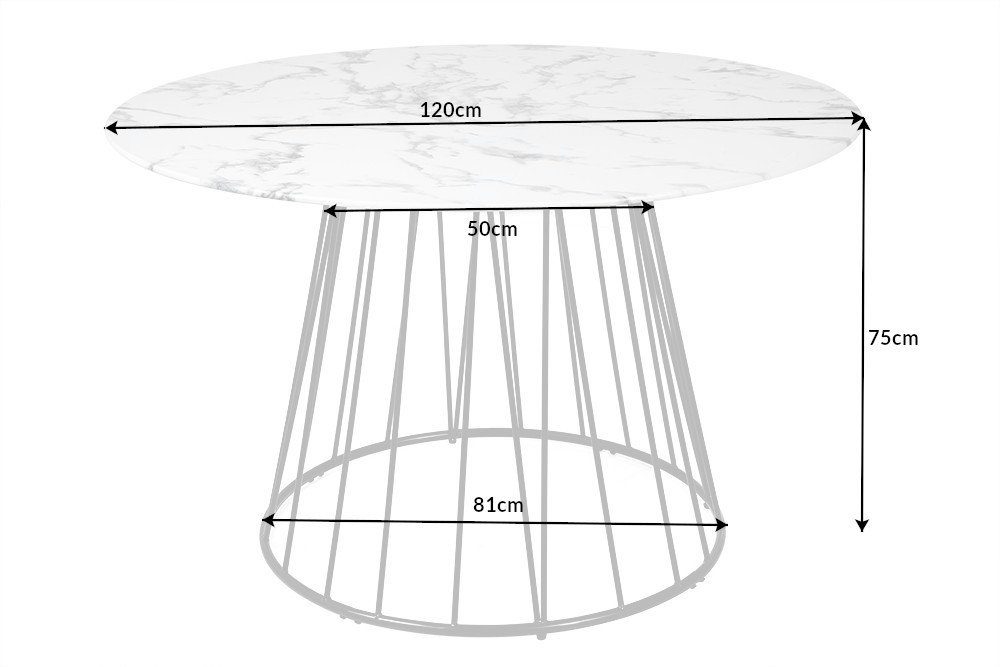 riess-ambiente Esstisch PARIS Ø120cm weiß / schwarz (Einzelartikel, 1-St), Glas · Metall · rund · Marmor-Design · Retro · Küche · Bistro