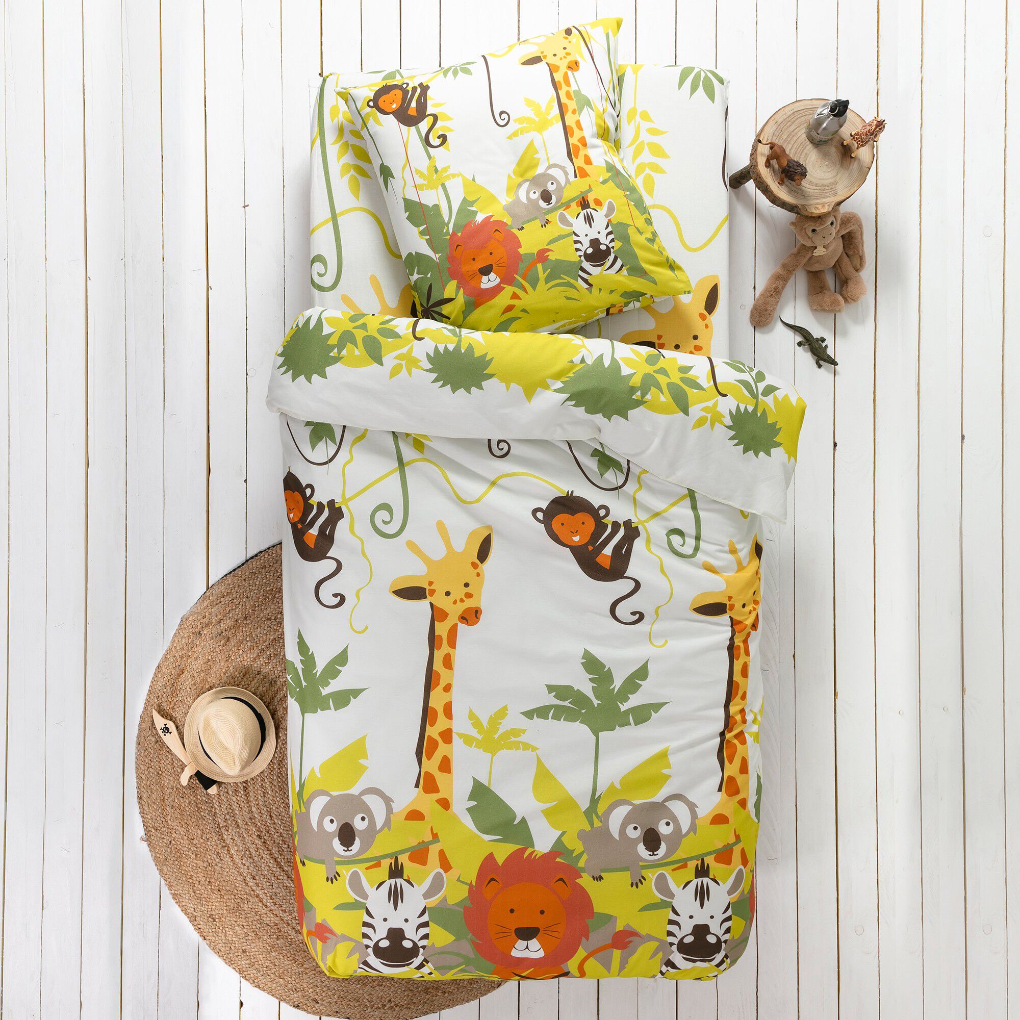 Linge de lit enfant Jungle imprimé animaux 1 personne