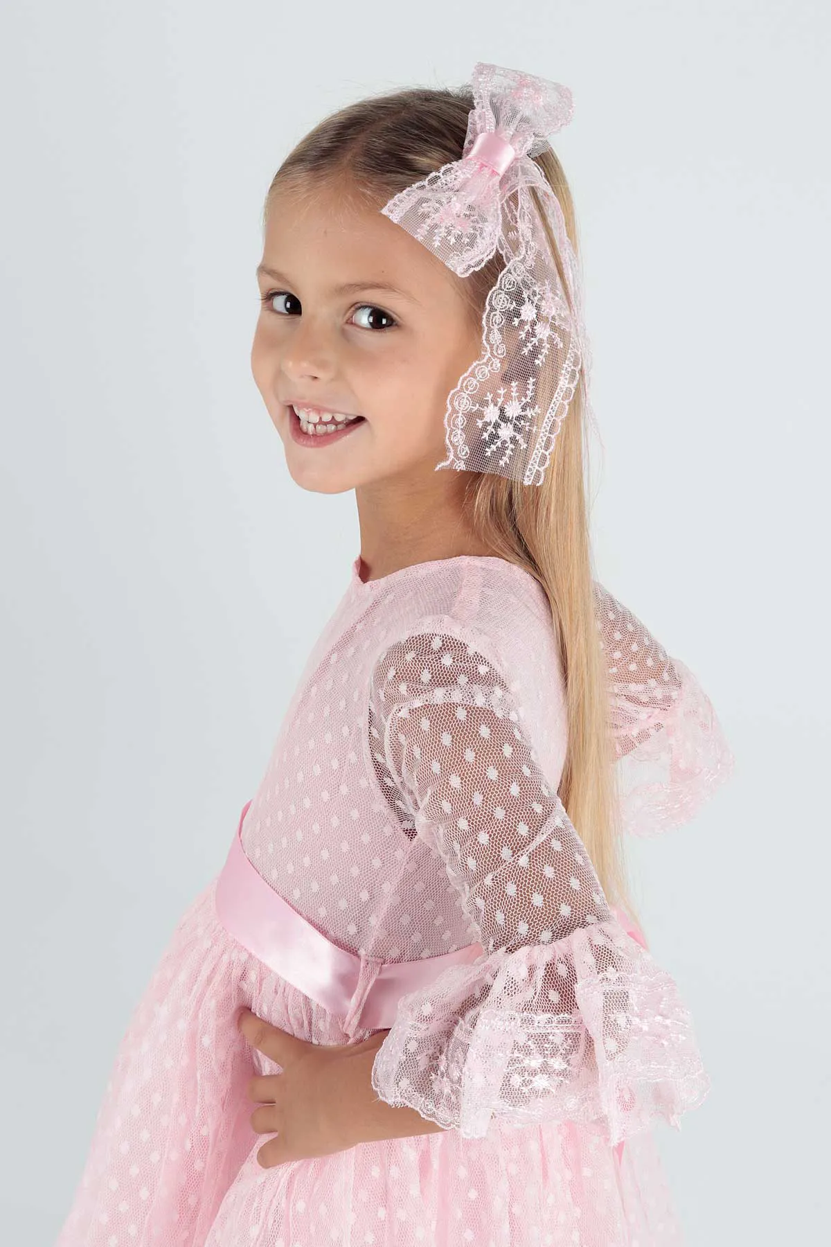 AHENGİM  Trendiges Abendkleid für Mädchen mit Schnalle und Tüllspitze Ak2209
