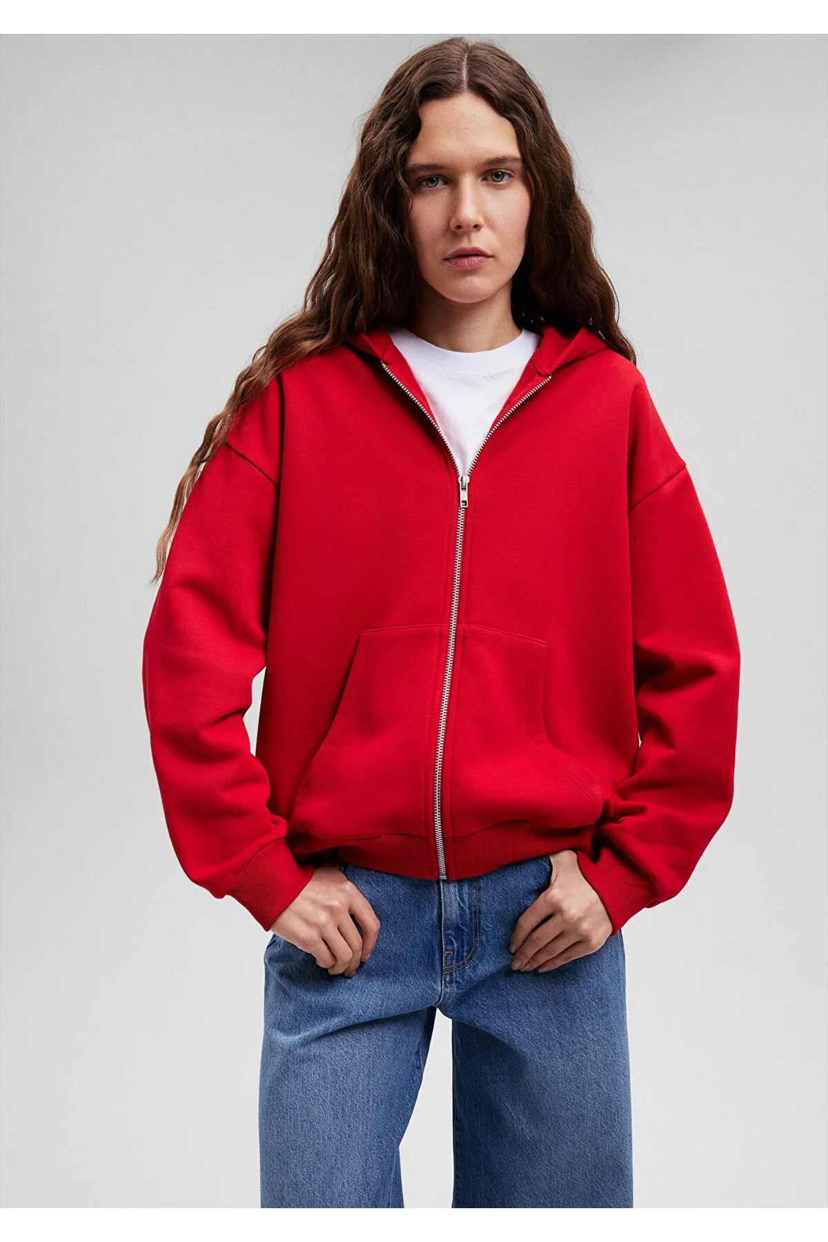 Mavi  Rotes Basic-Sweatshirt mit Kapuze und Reißverschluss 1611775-82054