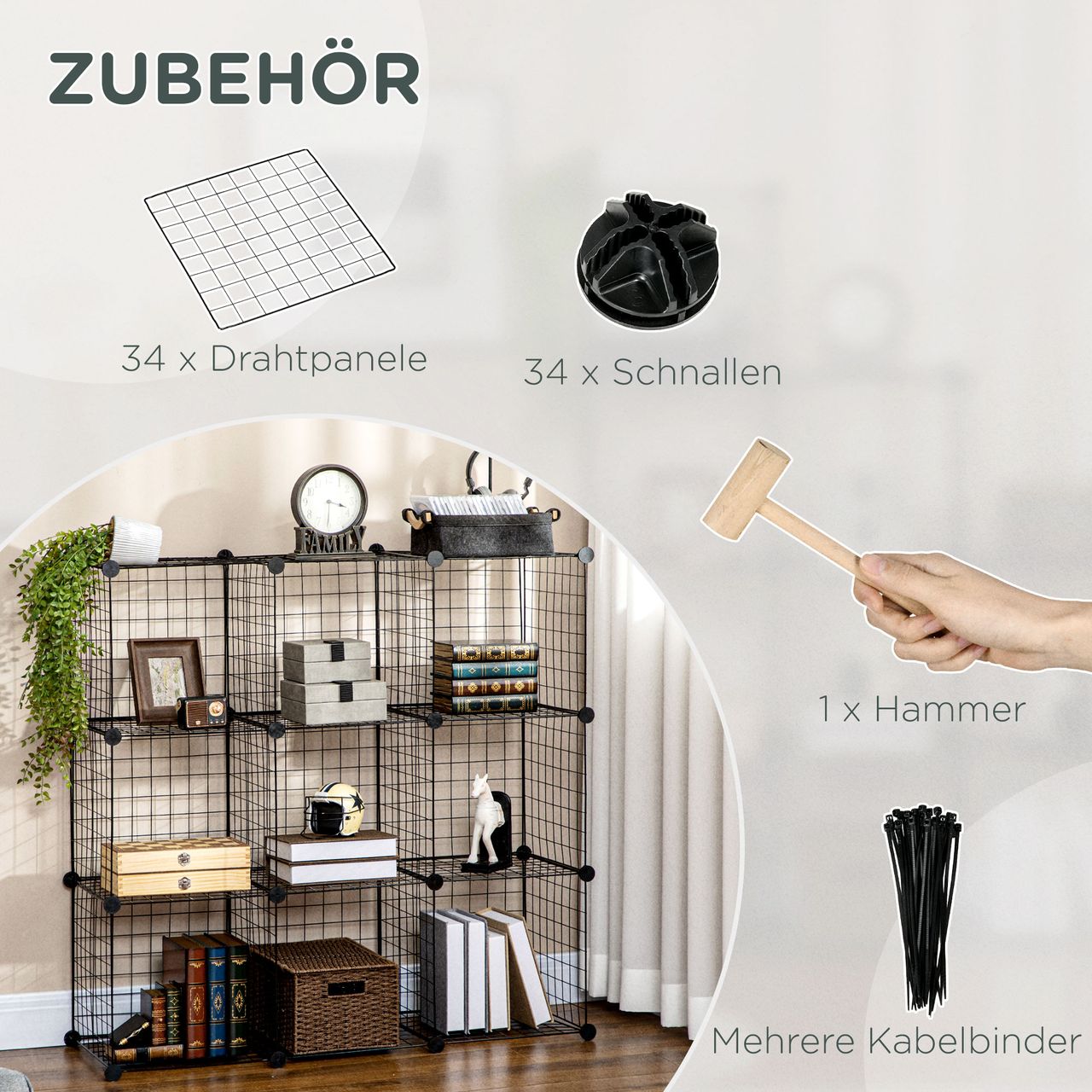 HOMCOM Regalsystem, DIY Würfelregal, 9 Fächer, Steckregal aus Stahldraht