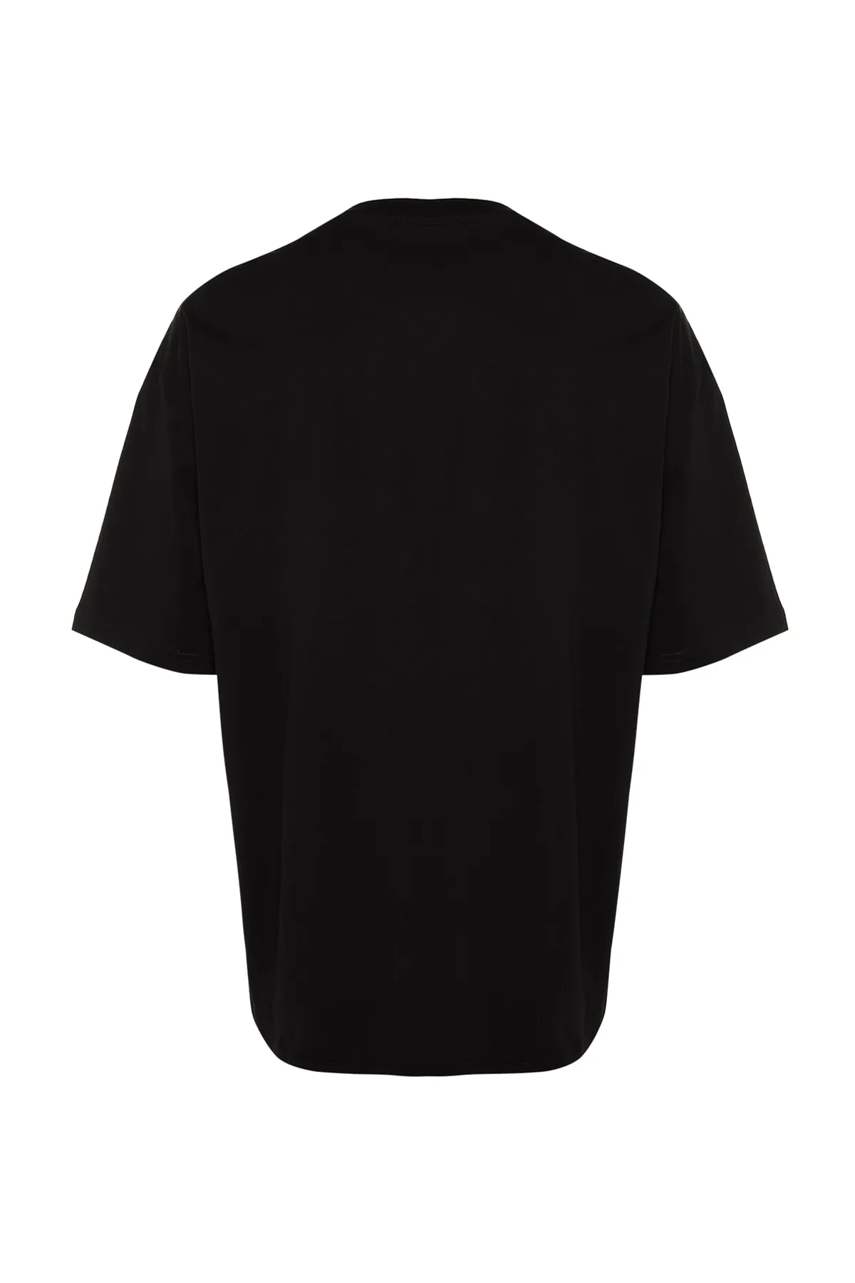 Trendyol Collection  Schwarzes Oversize-Fit-T-Shirt mit Rundhalsausschnitt und kurzen Ärmeln aus 100 % Baumwolle mit Dinosaurier-Stickerei TMNSS23TS00243