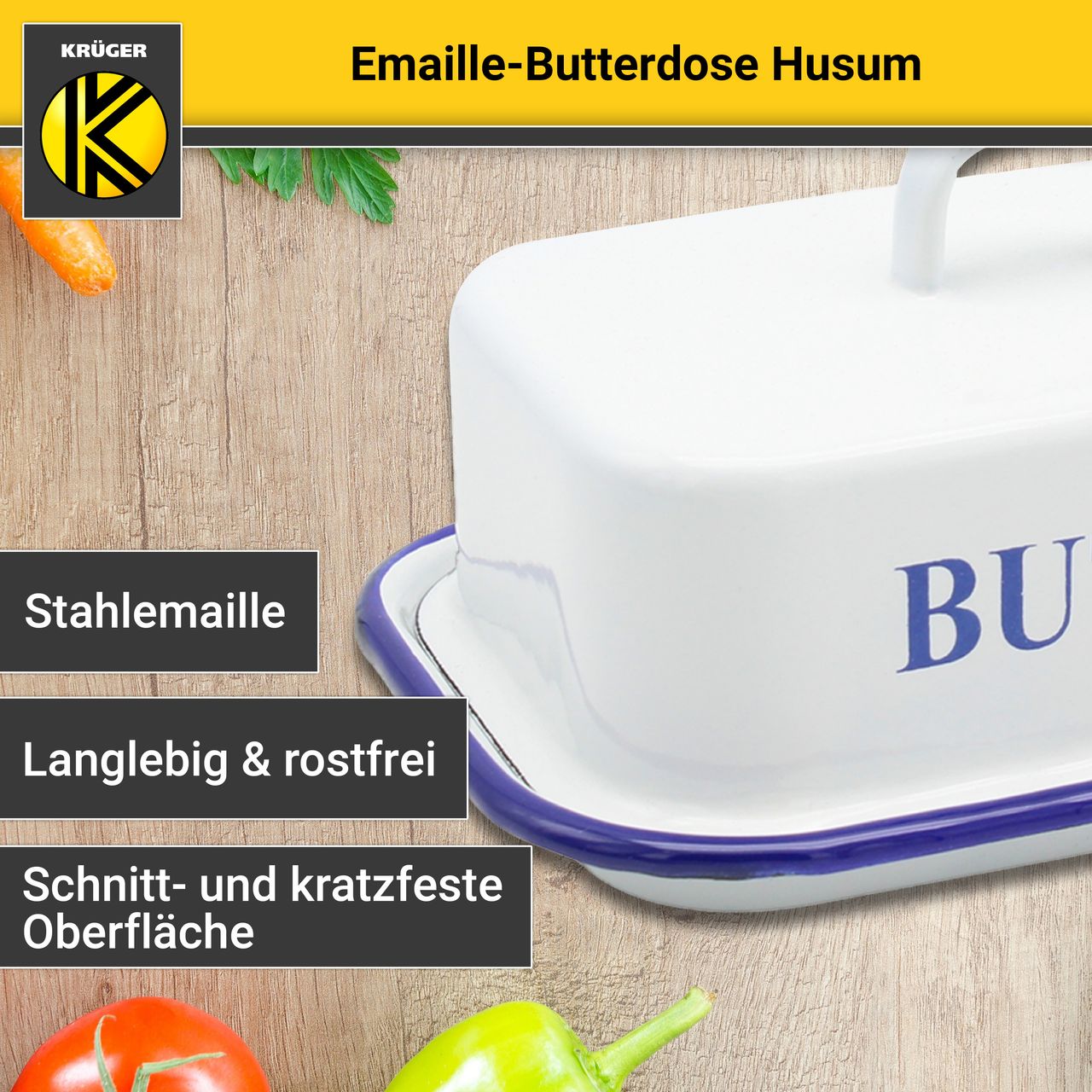 Karl Krüger Emaillierte Butterdose Husum
