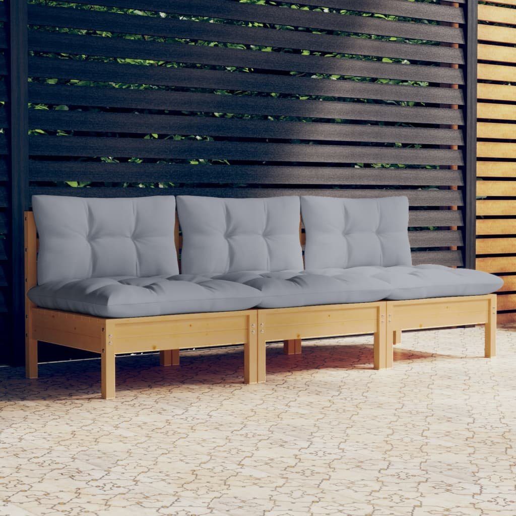 vidaXL Loungesofa 3-Sitzer-Gartensofa mit Grauen Kissen Massivholz Kiefer, 1 Teile