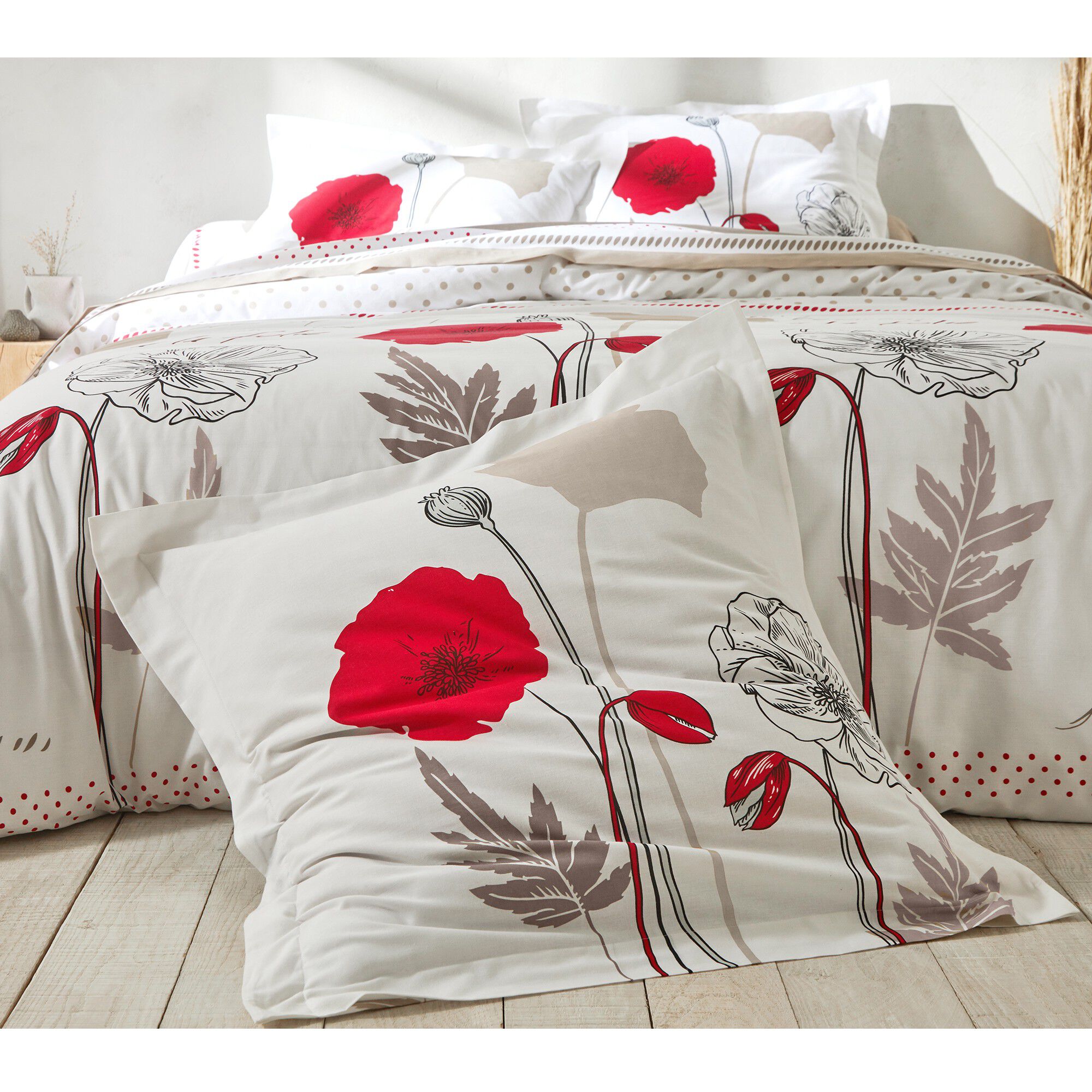 Linge de lit Coquely en polycoton à motifs coquelicot