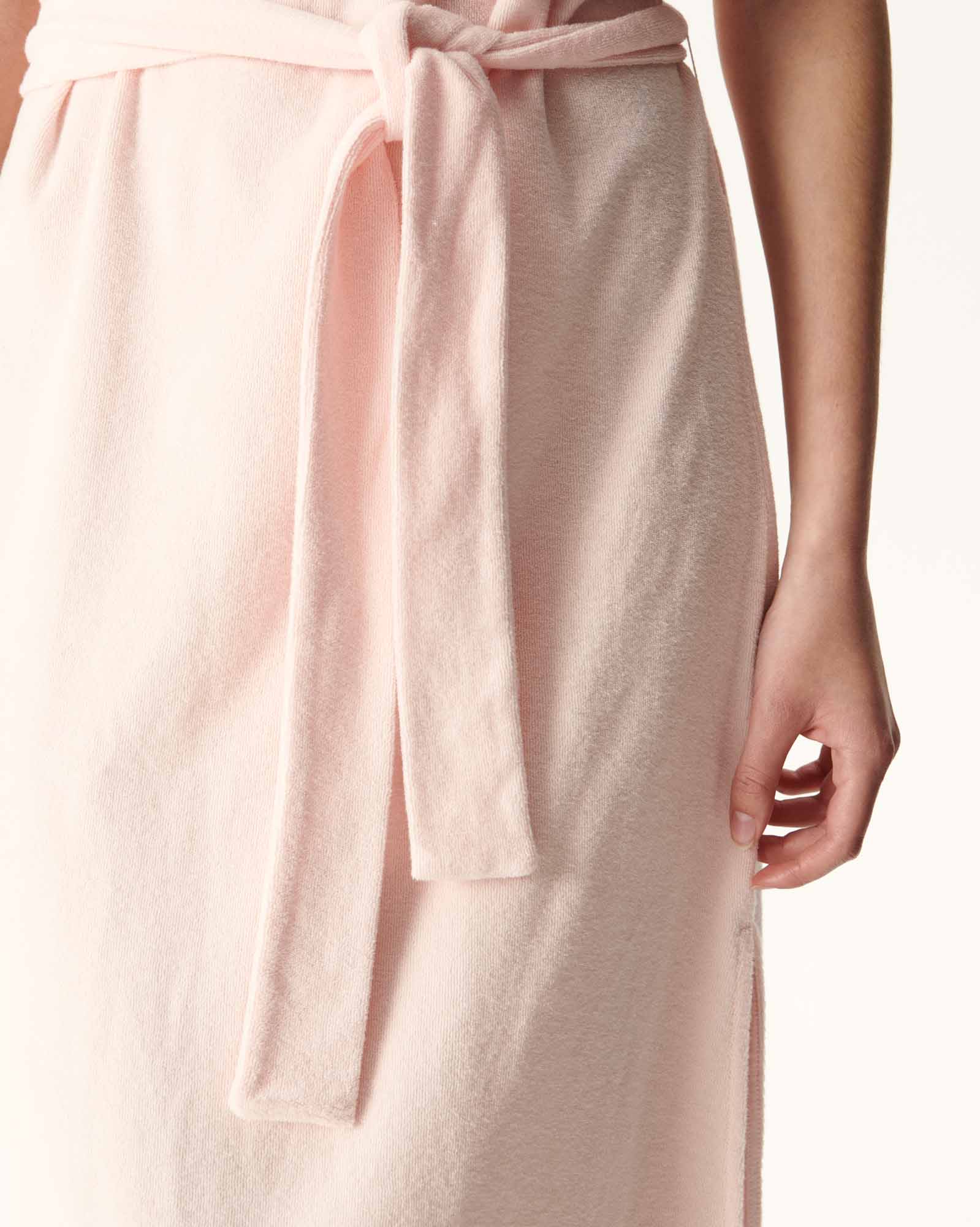 Robe longue ceinturée éponge Rose clair Ibiza