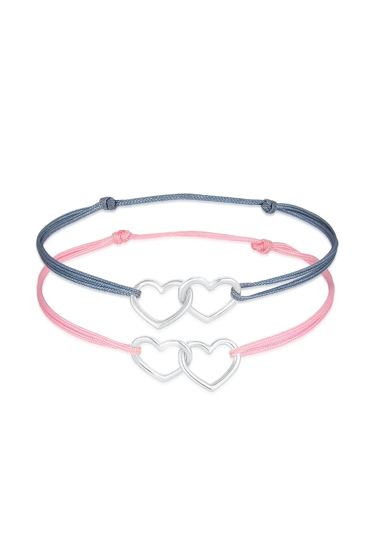 ELLI  Armband Kinder Herzen Nylon Bändchen 2er Set 925 Silber