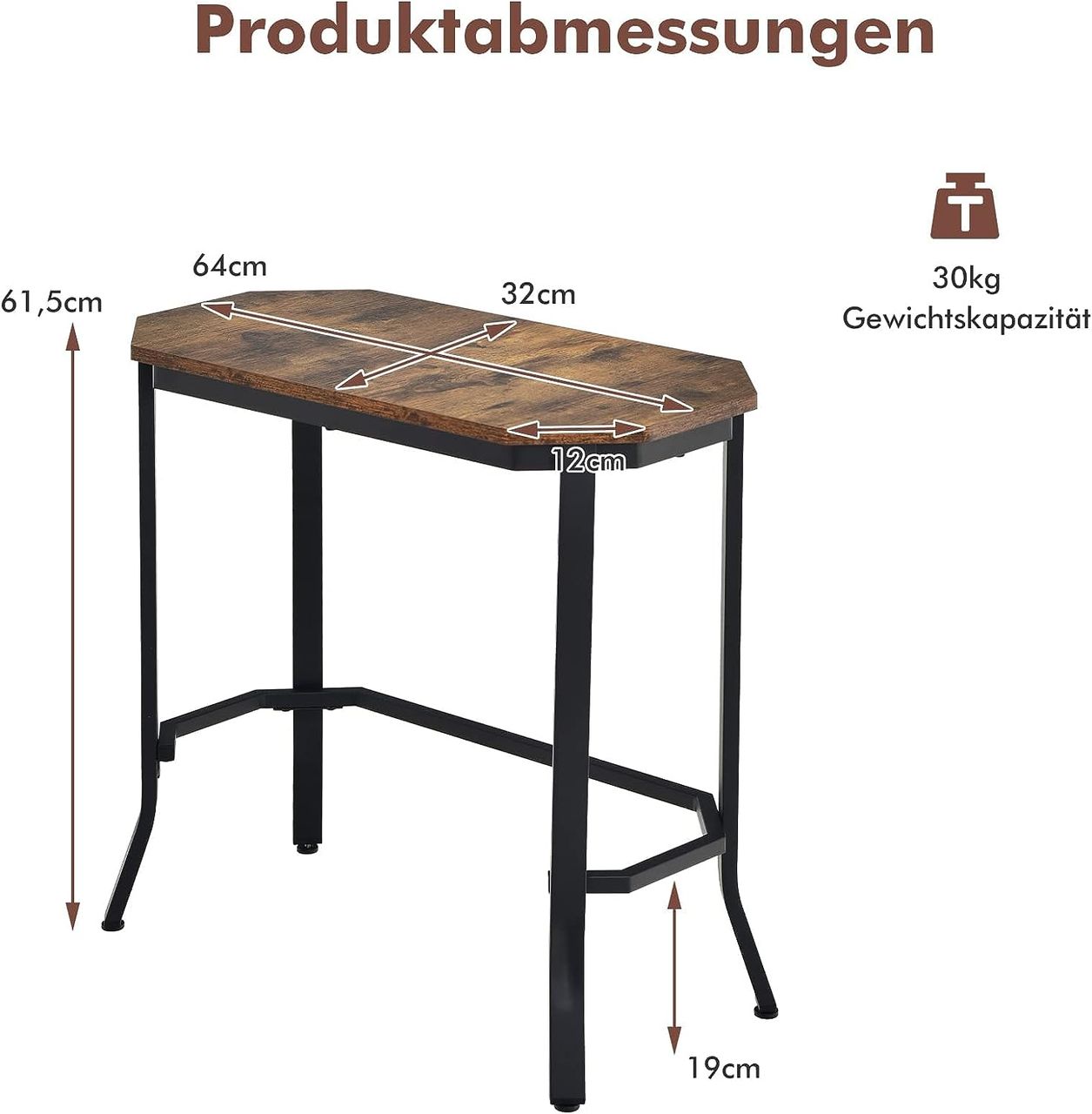 Costway COSTWAY Konsolentisch Industriell, Schmaler Beistelltisch