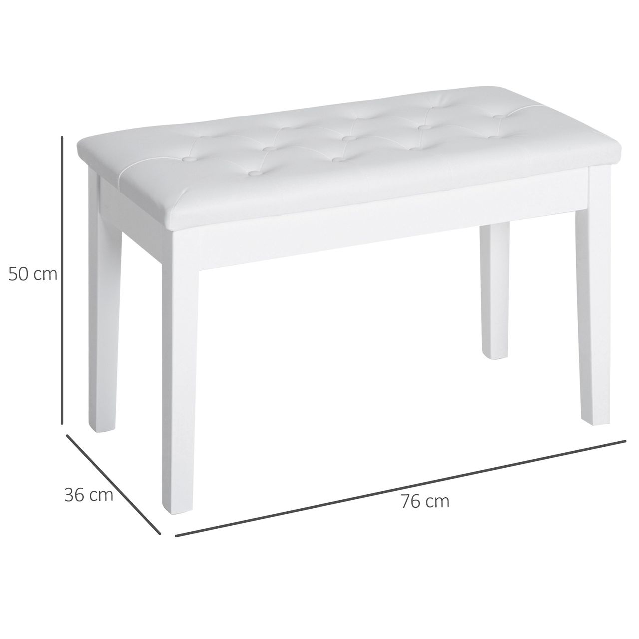 HOMCOM Klavierhocker Klavierbank traditionellen Landhausstil kosmetischer Hocker Stauraum Gummiholz Kunstleder Weiß 76 x 36 x 50 cm