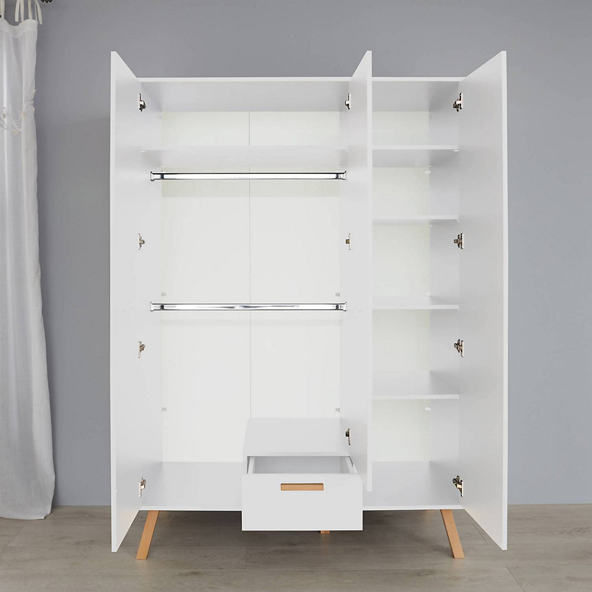 Babyzimmer Kombi 3-tlg. mit Schlupfsprossen MANISA-19 in Weiß mit Absetungen in Buche massiv