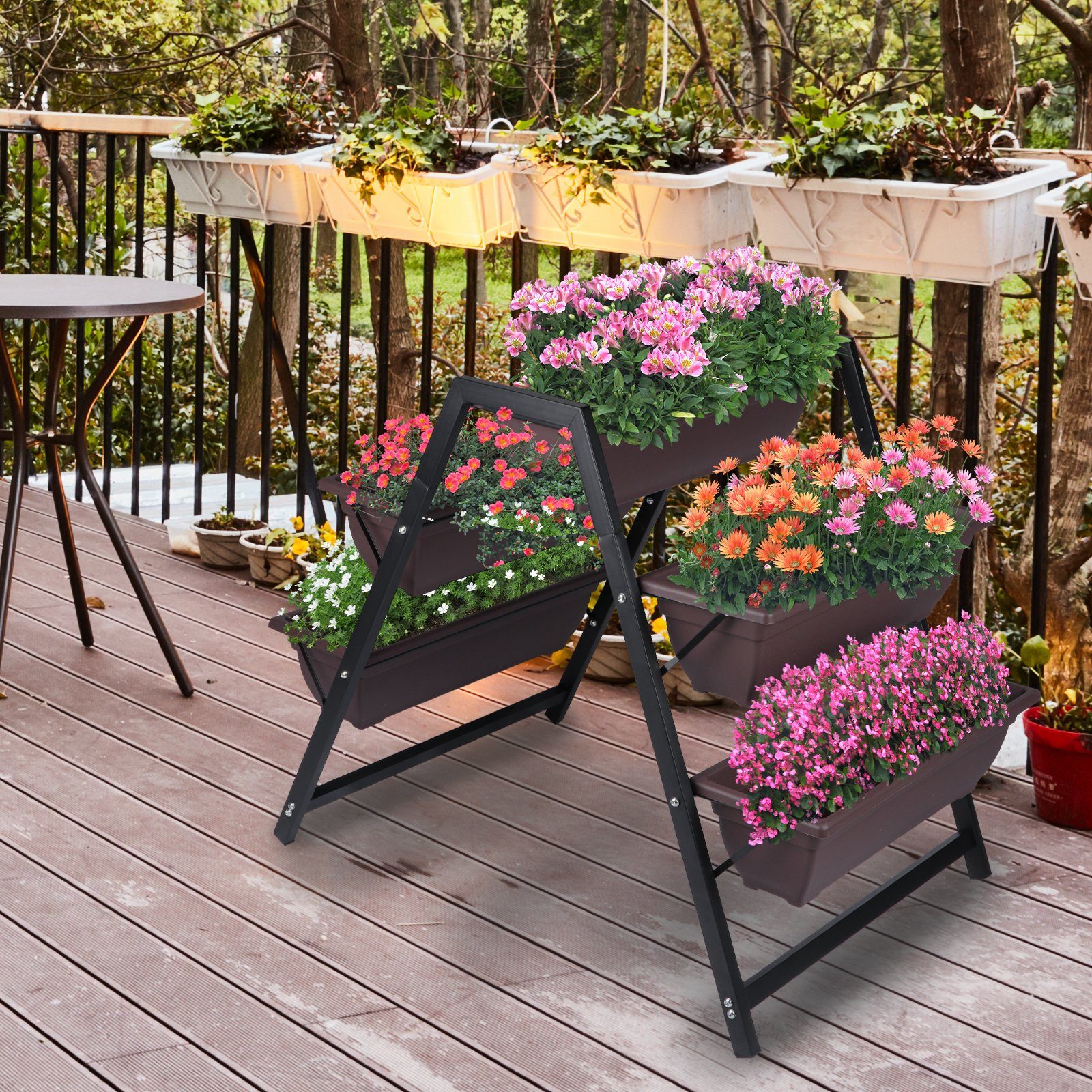 KAHOO Pflanzentreppe 3-stufiger Blumenständer, 65x90x79cm, 5 Kästen + Ausguss
