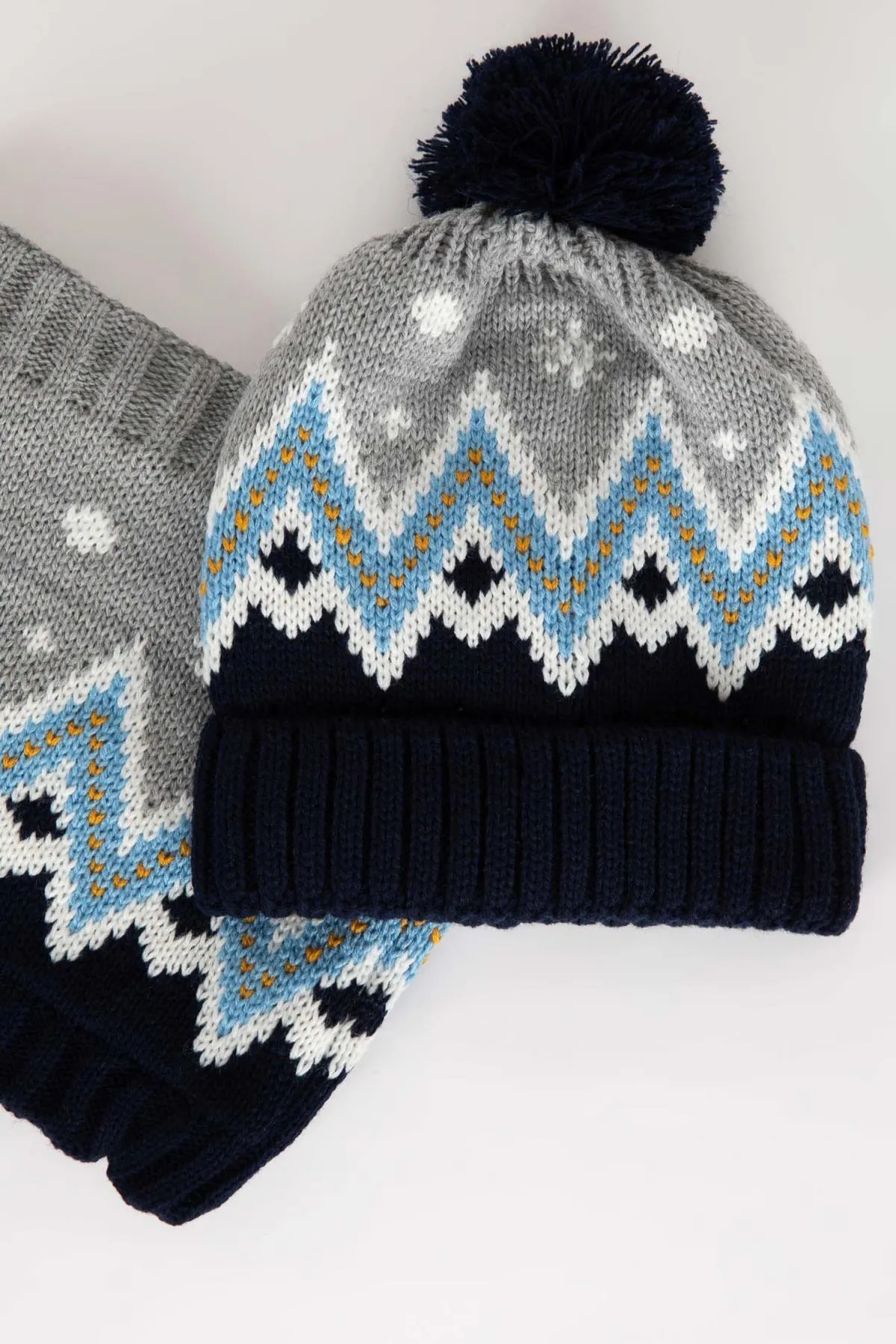 DeFacto  Gemustertes 2-teiliges Baskenmützen-Set aus Strickwaren mit Halskragen für Jungen