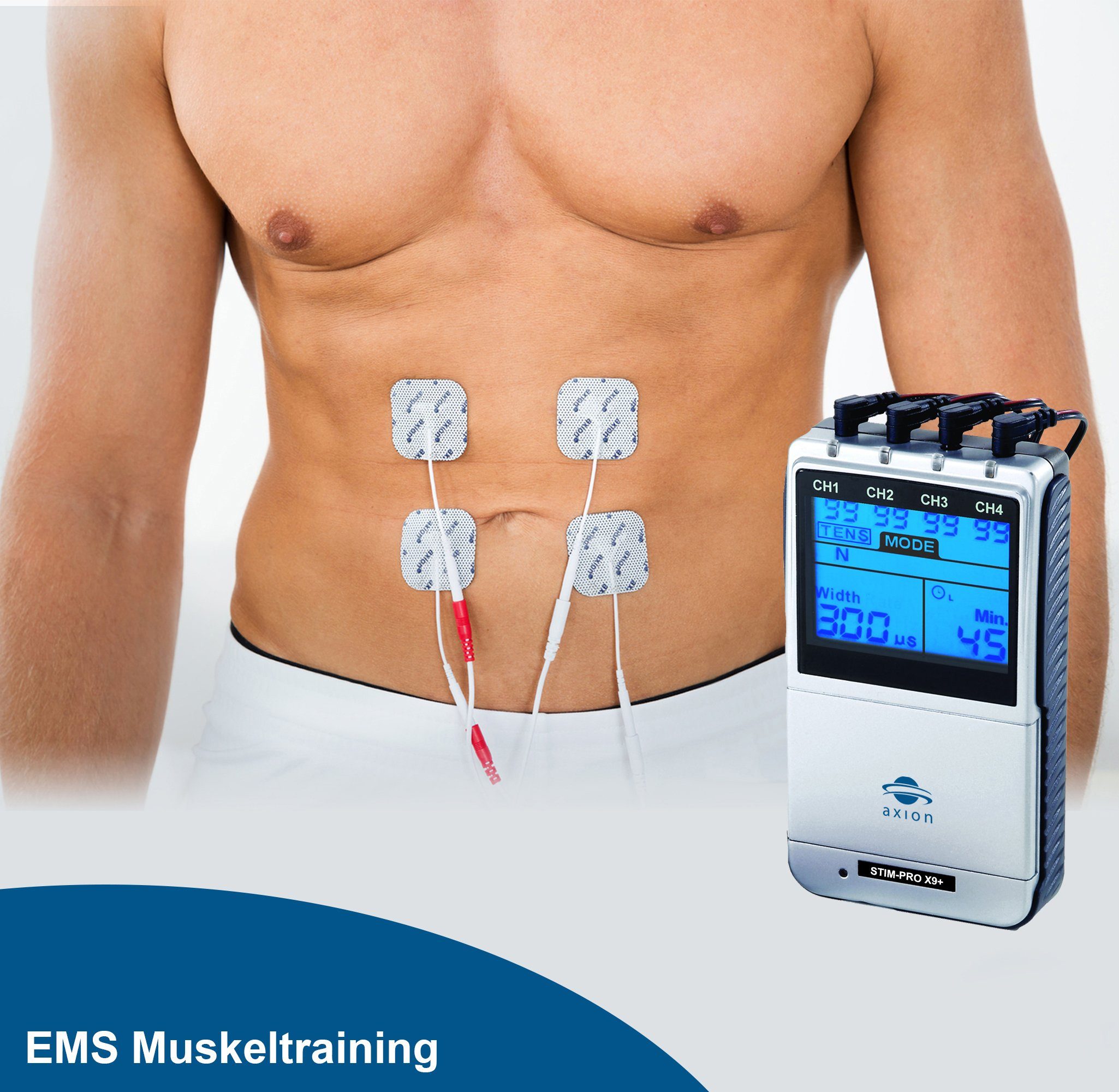 Axion TENS-Gerät TENS Elektrotherapie STIM-PRO X9+ Gerät, EMS Muskelaufbau, Massagegerät, Beckenbodentraining