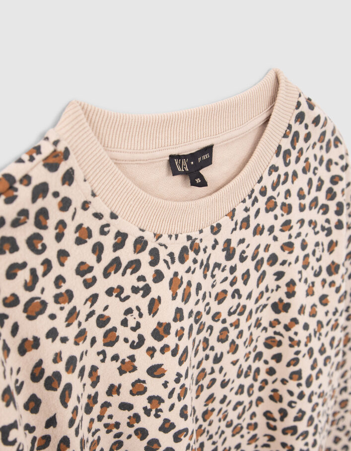 Sweat beige à motif léopard fille