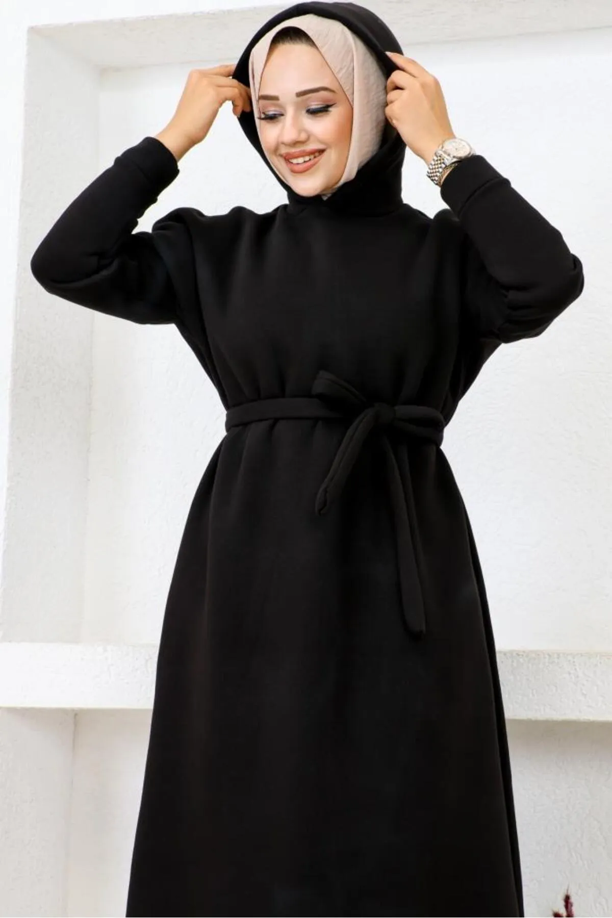 benguen  5651 Dreifädiges Kapuzenkleid Schwarz