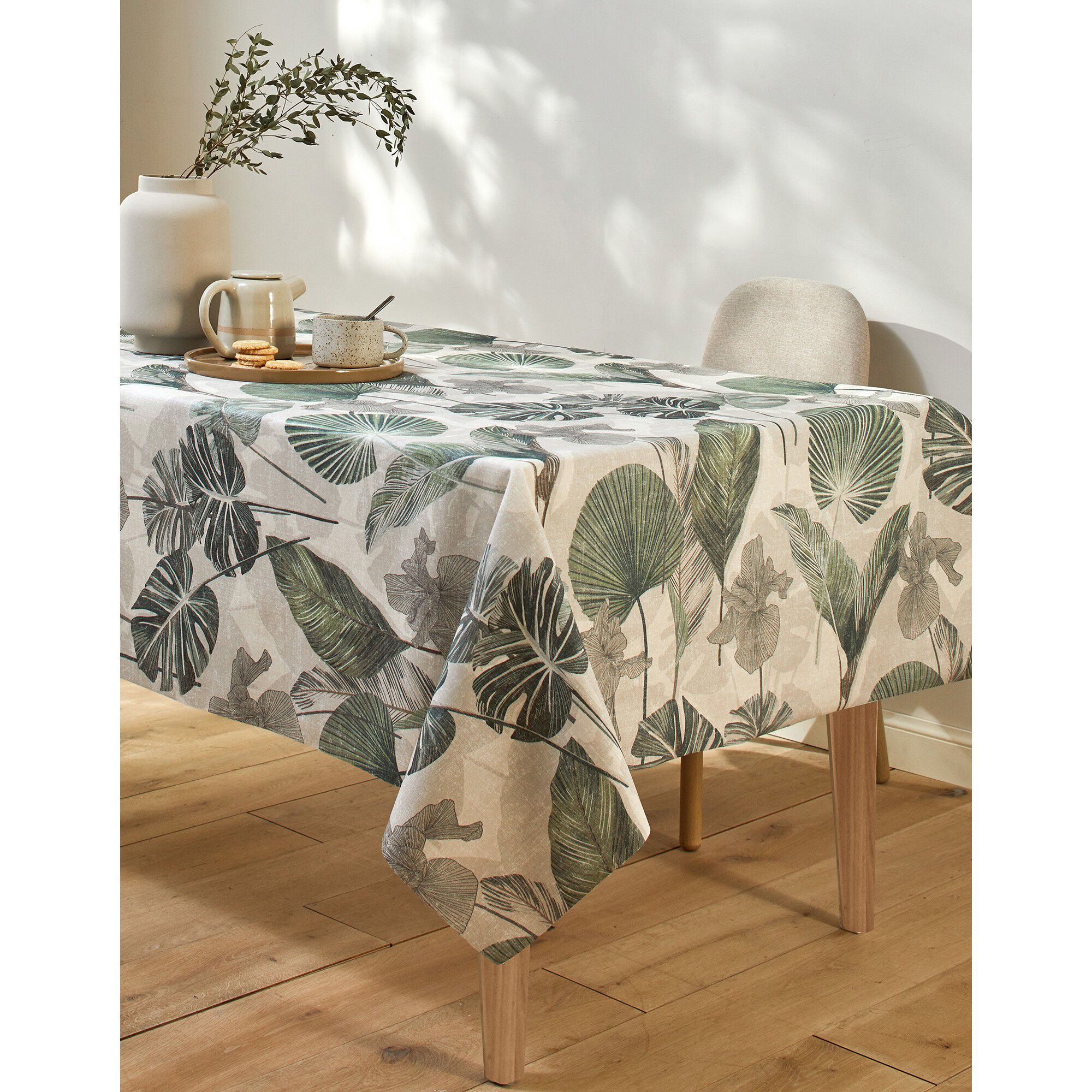 Nappe tissu enduit imprimé végétal