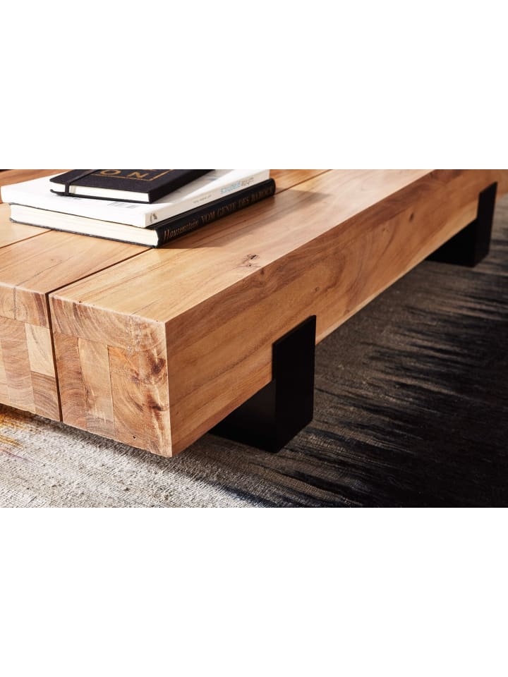 KADIMA DESIGN Couchtisch 130x59x25cm Massivholz / Metall Sofatisch, Design günstig kaufen onesize