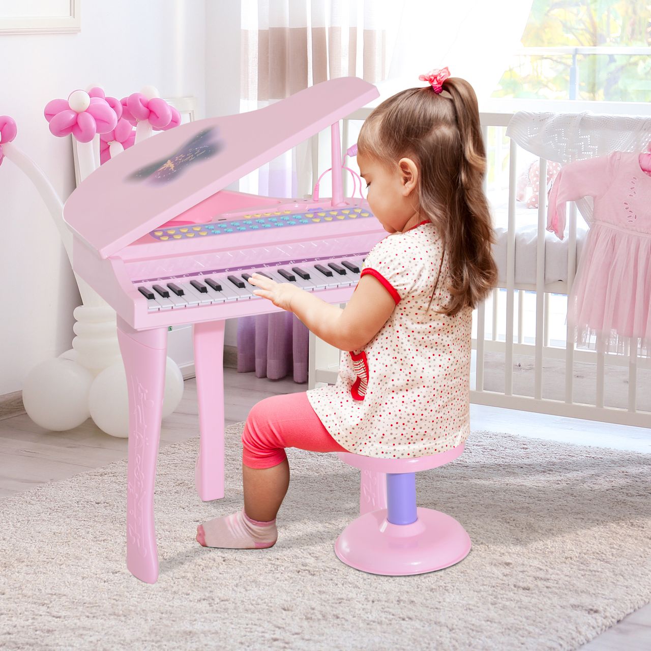 HOMCOM Kinder Klavier Mini-Klavier Piano Keyboard Musikinstrument MP3 mit Hocker