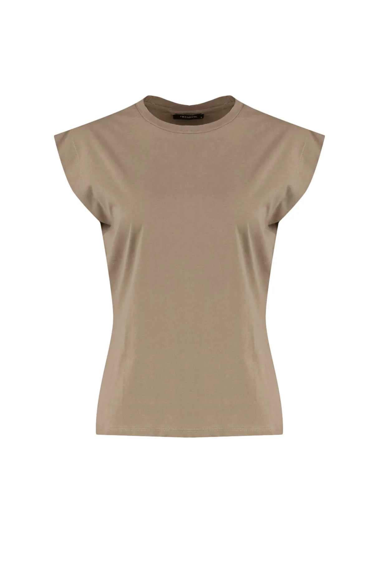 Trendyol Collection  Nerzfarbenes Basic-Strick-T-Shirt mit Rundhalsausschnitt aus 100 % Baumwollwatte TWOSS20TS0021