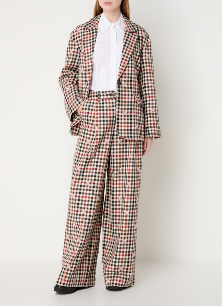 Pantaloni cu talie înaltă și croială largă de la Essential Antwerp Harmony, cu model în carouri și cristale.