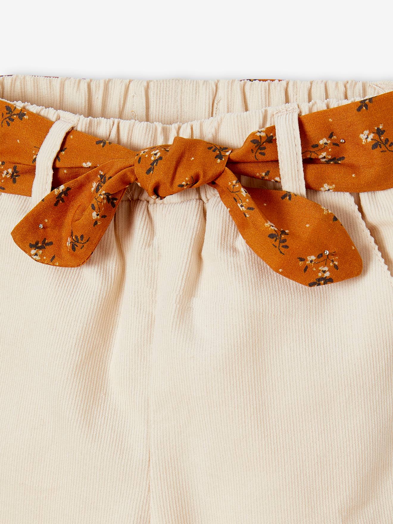 Pantalon en velours bébé avec ceinture en tissu beige clair