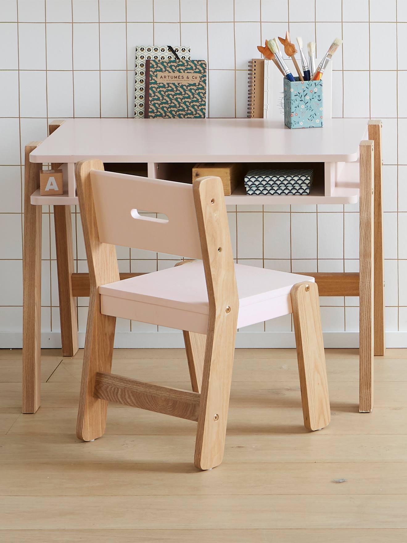 Vertbaudet Kinderstuhl ARCHITEKT JUNIOR, Sitzhöhe 45 cm - aquamarin/natur