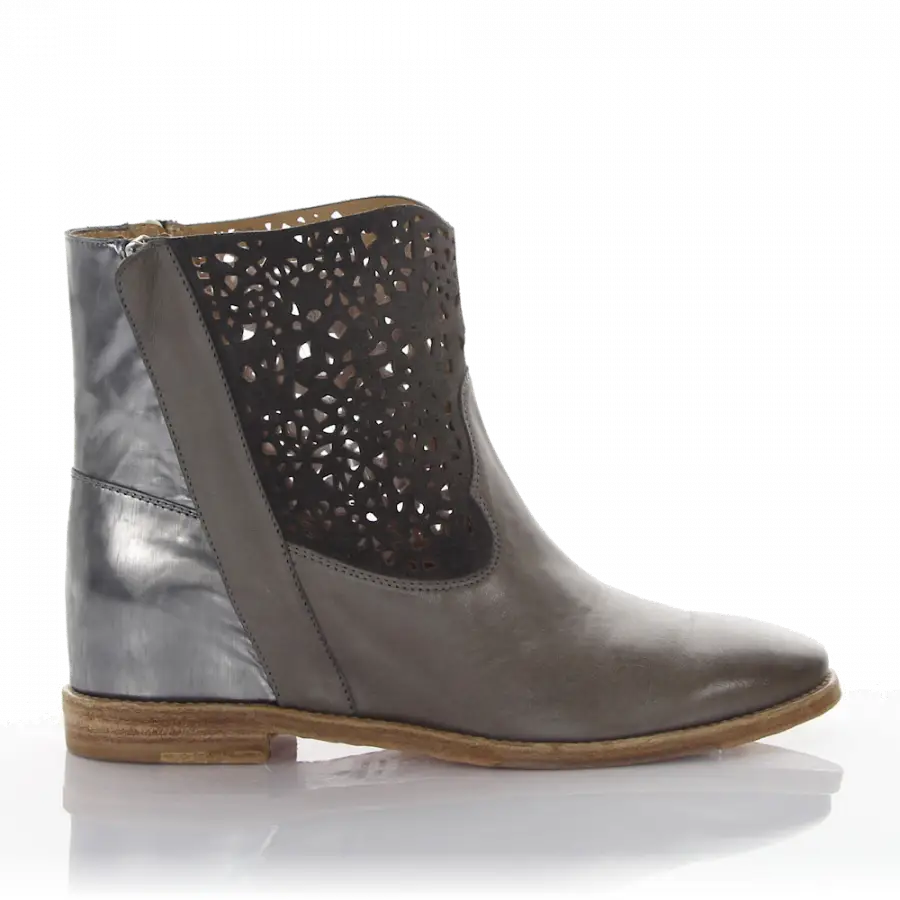 Rossano Bisconti - Stiefeletten Kalbsleder Lackleder Veloursleder Lochmuster grau silber - grau