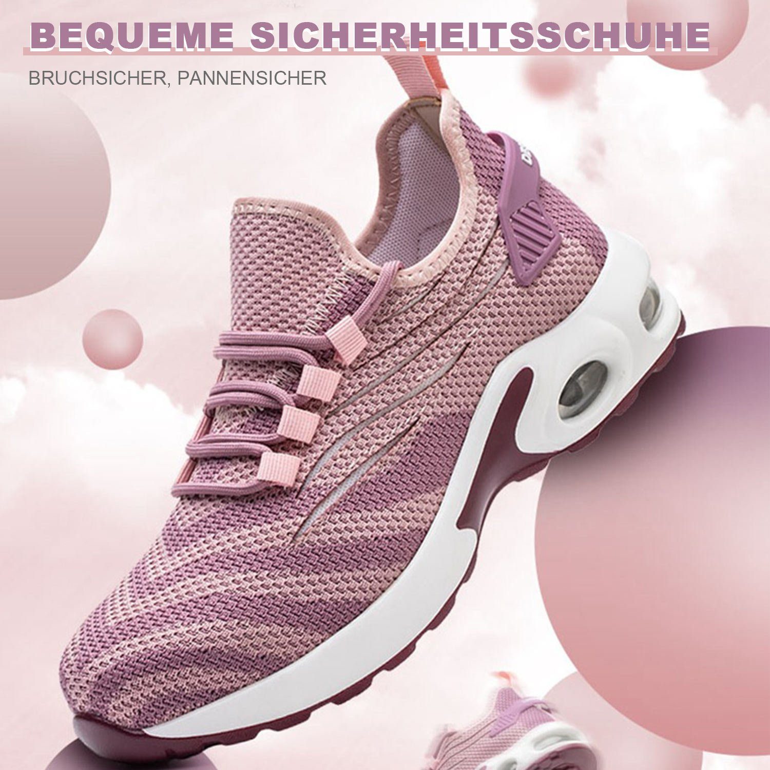 Daisred Damen Luftkissen Arbeitsschuhe Leicht mit Stahlkappe Sicherheitsschuh