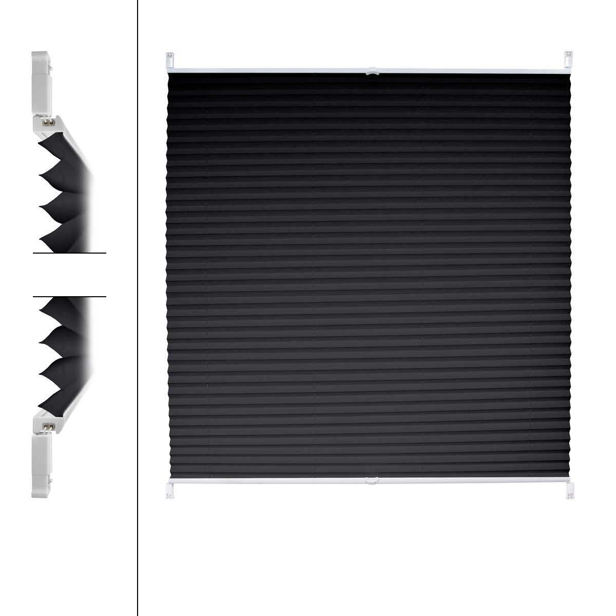 Plissee schwarz, 65x150 cm, inkl. Befestigungsmaterial, ECD Germany, Klemmfix, Klemmfix ohne Bohren 65x150cm Schwarz mit Klemmträger EasyFix