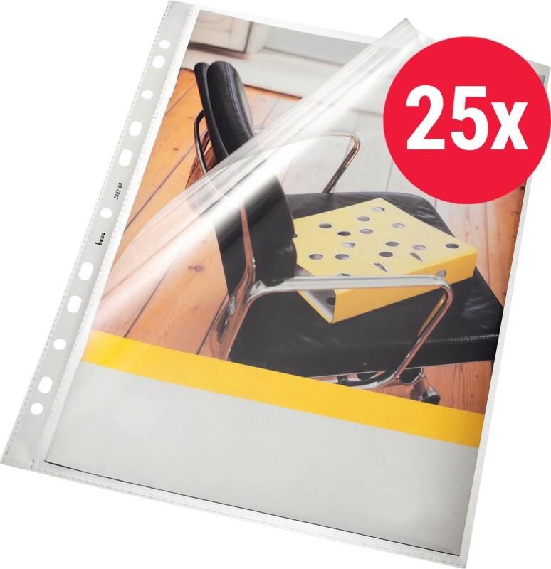Bene Prospekthüllen DIN A4 Glasklar Transparent 140 Mikron PP (Polypropylen) Oben und links 11 Löcher 25 Stück