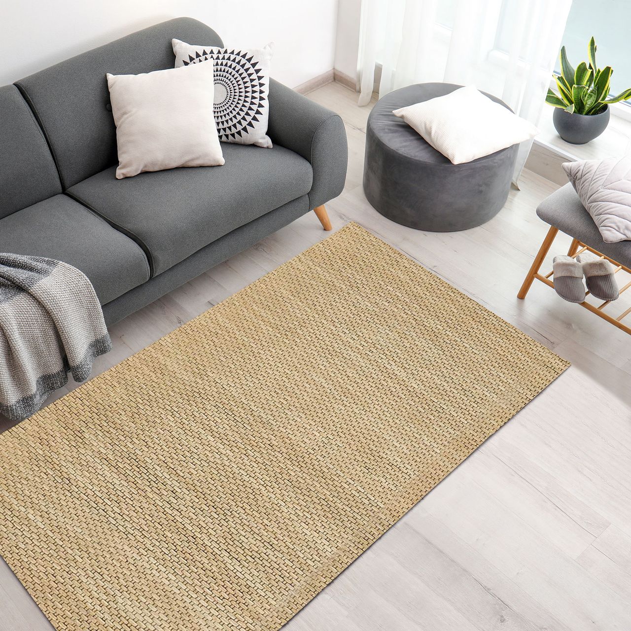 HOMCOM Teppich aus Wolle Greige 140 x 70 x 1 cm