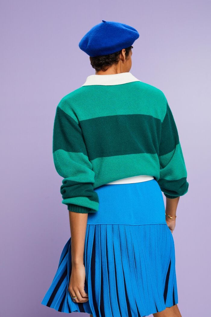 Kaschmirpullover mit Rugbystreifen und Polokragen