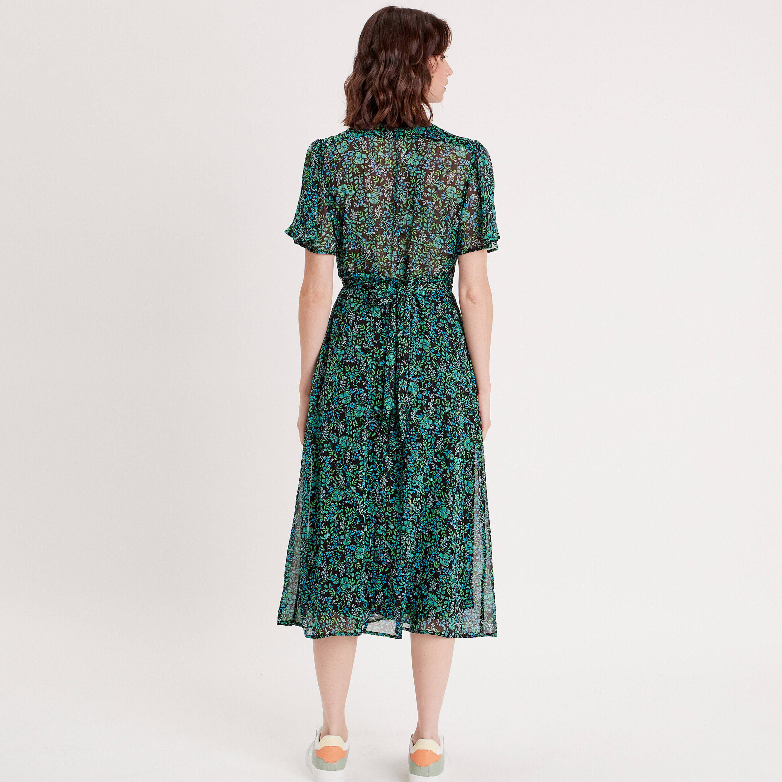 Robe longue évasée col en V vert femme | Cache Cache