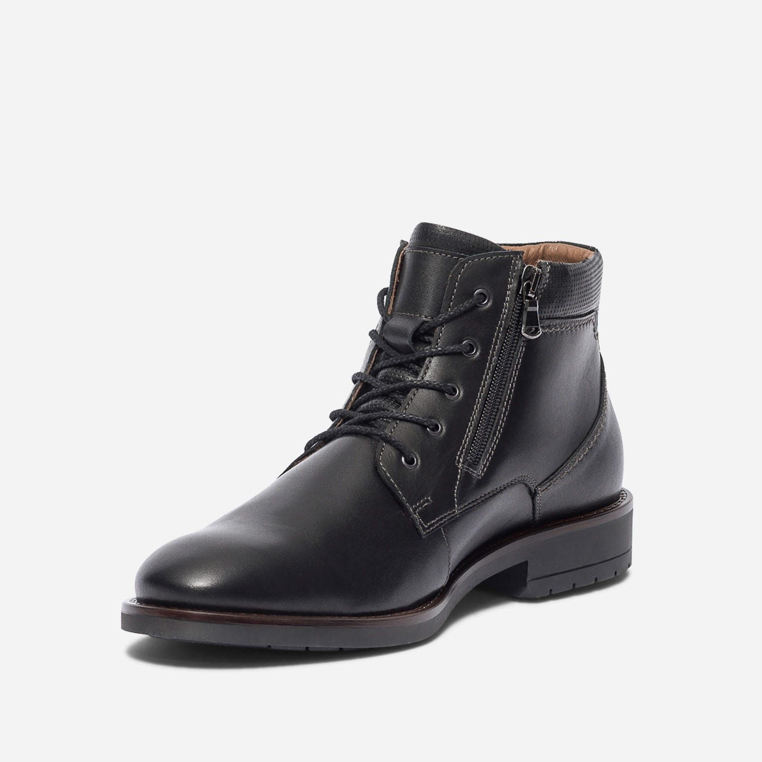 Boots noir en cuir à lacet et zips