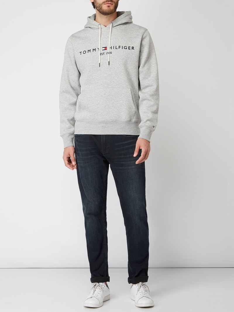 Hoodie mit Logo-Stickerei in hellgrau meliert