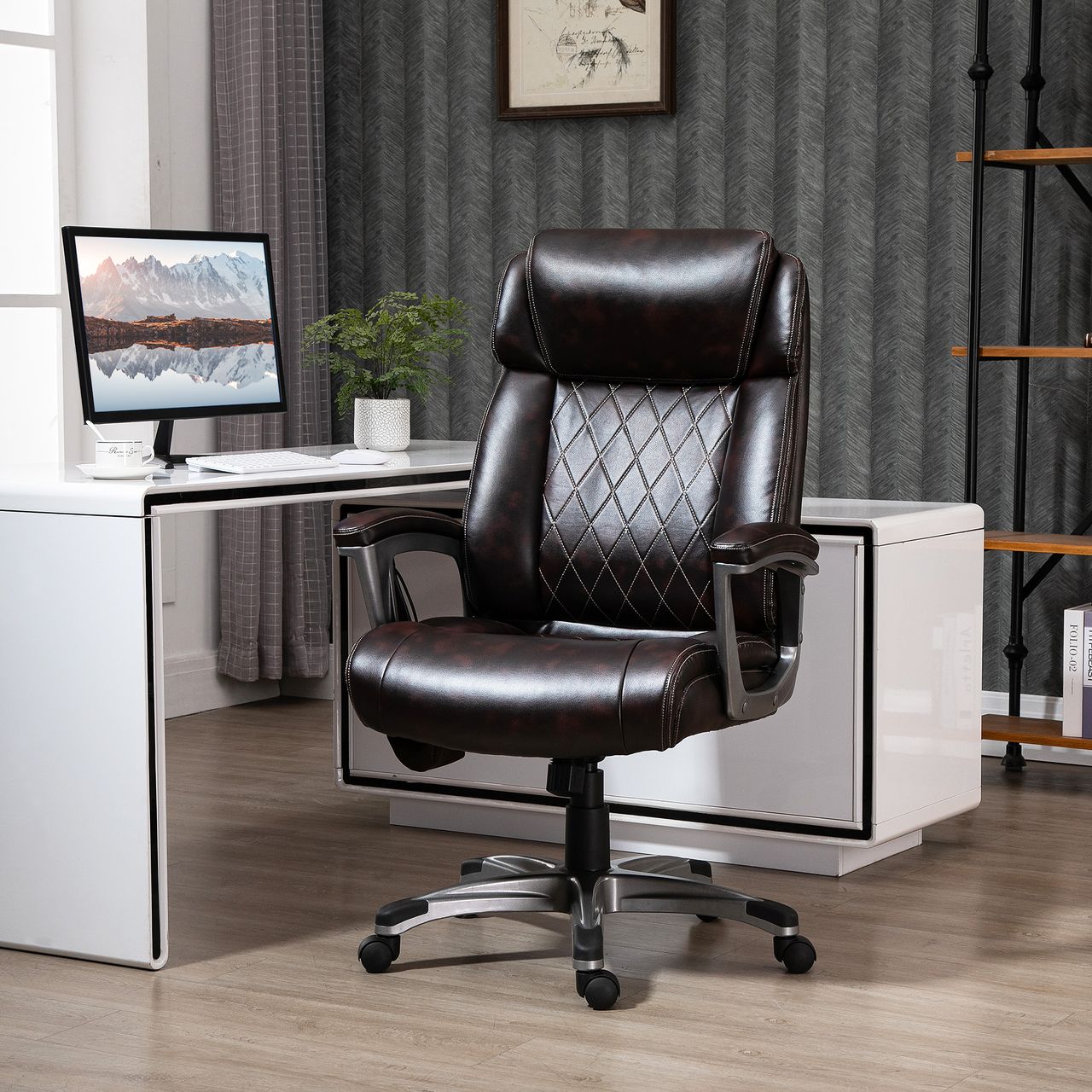 Vinsetto Massage-Bürostuhl 6-Punkt-Massage-Drehstuhl Braun 70 x 76,5 x 114-124 cm