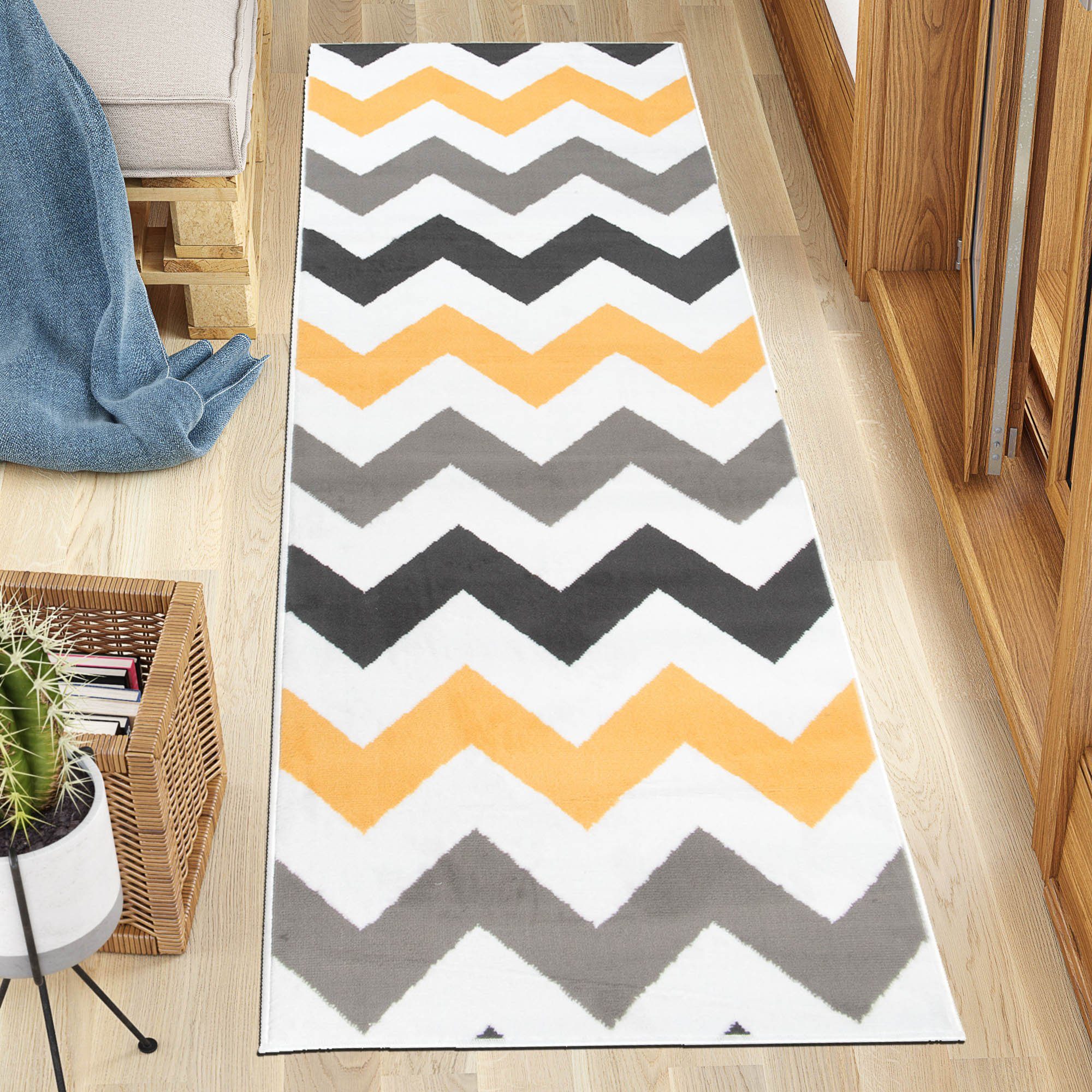 Läufer Läufer Flurläufer Modern für Vorzimmer 80 cm Breit Grau Gelb, Mazovia, 80 x 100 cm, Kurzflor, Meterware, Höhe 8 mm, Kurzflor - niedrige Florhöhe