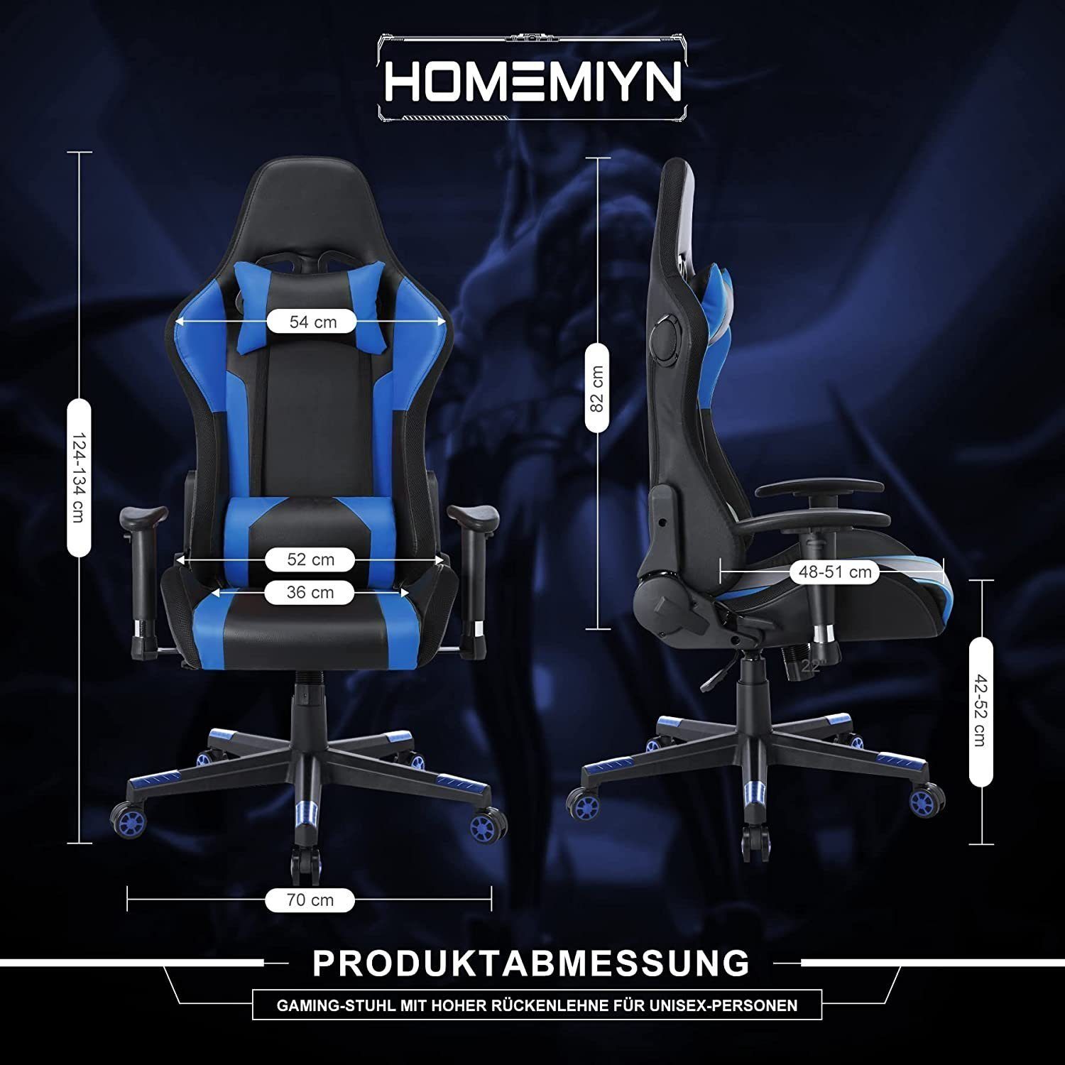 HomeMiYN Gaming Chair Gaming Stuhl Lautsprechern LED-Leuchten ergonomischer Bürostuhl Hoher