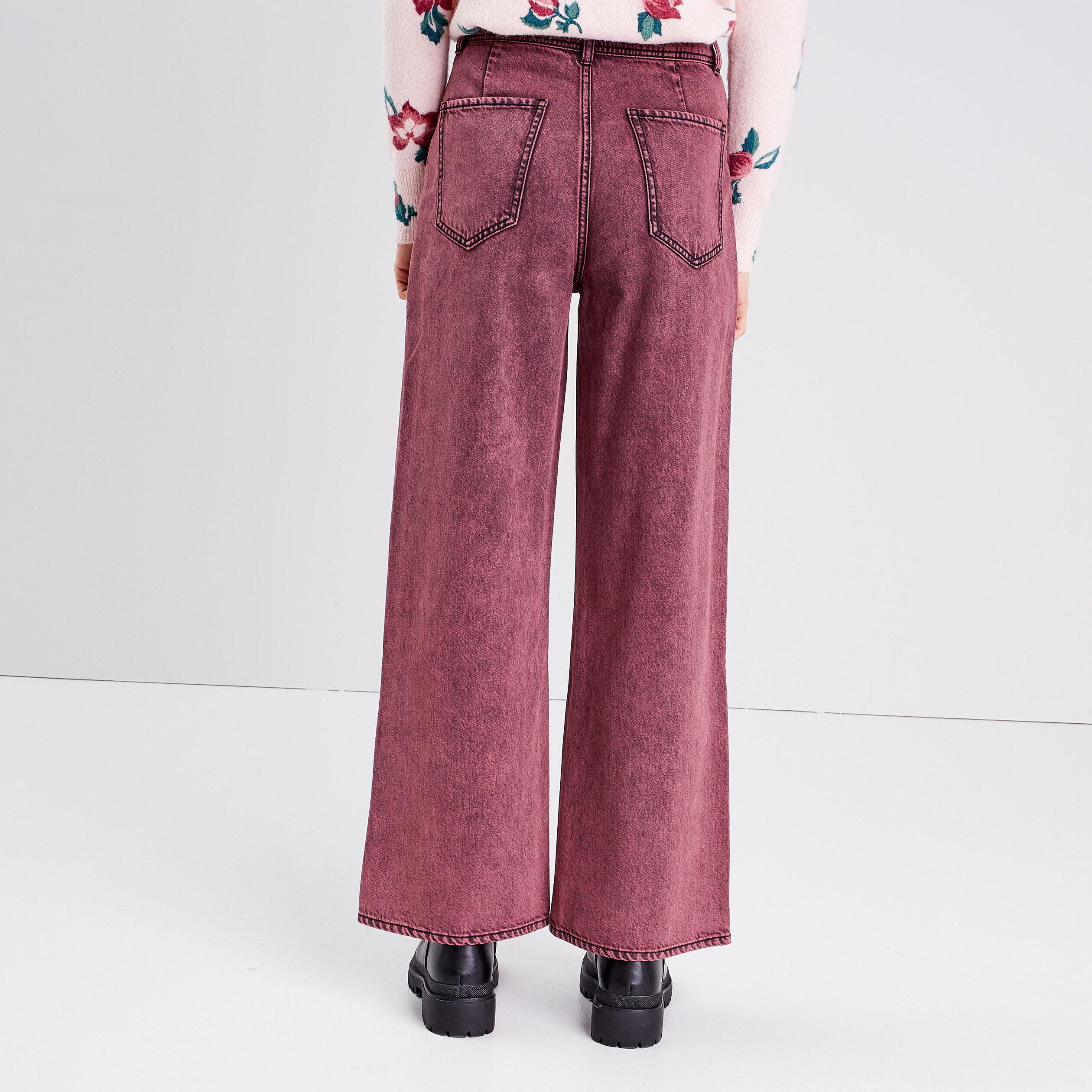 Jeans wide leg bordeaux femme | Cache Cache