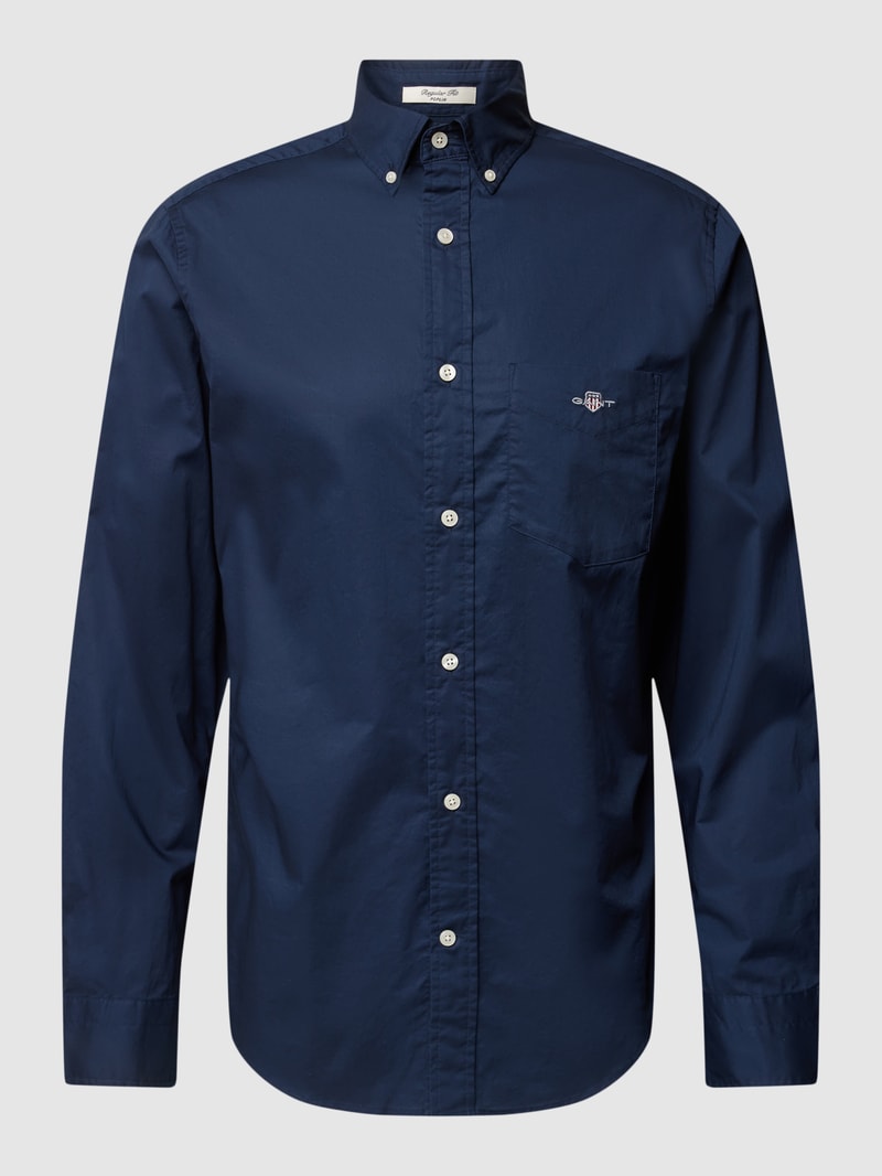 Regular Fit Freizeithemd mit Brusttasche Modell 'POPLIN' in marineblau