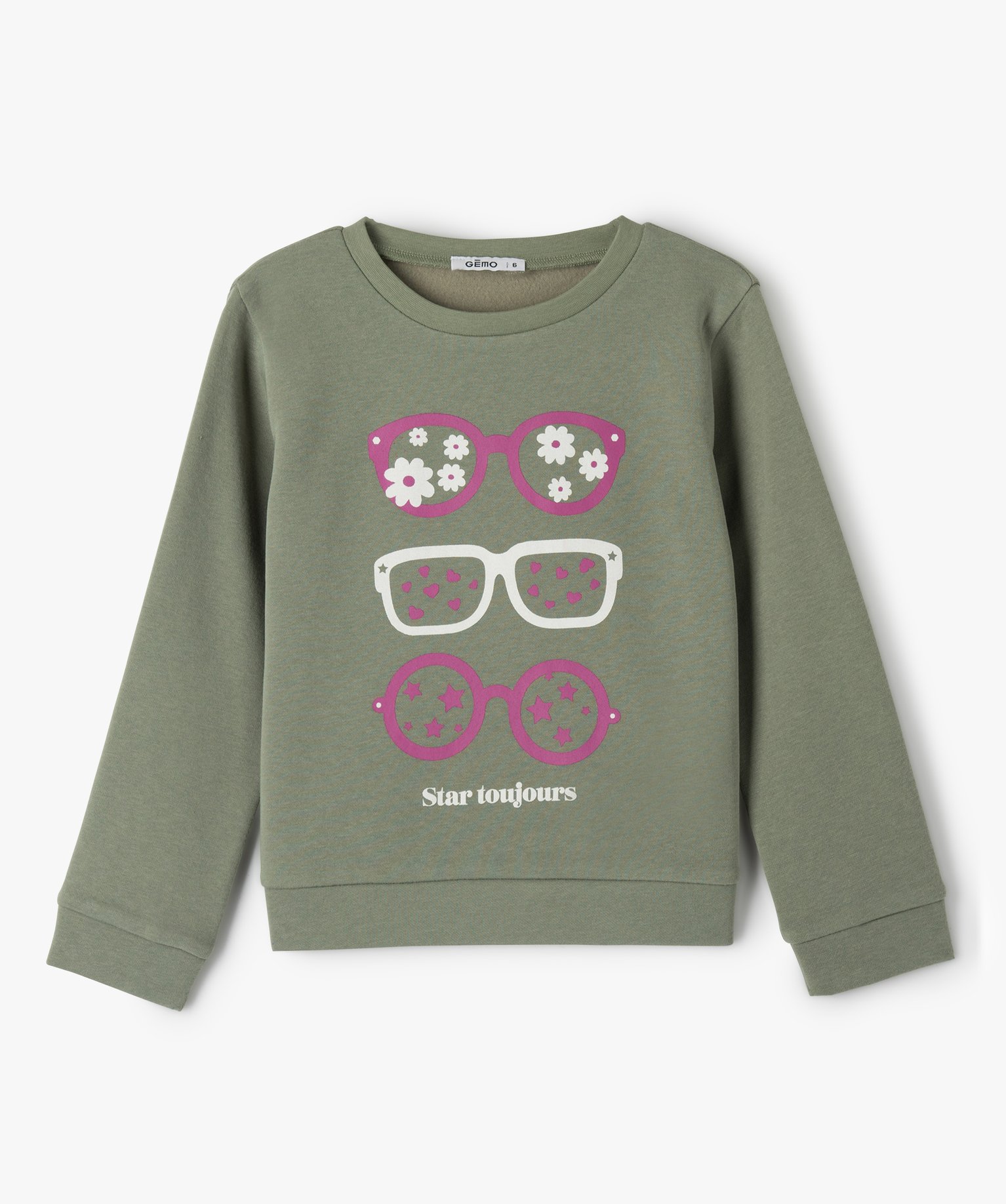 Sweat molletonné avec motif et message fille vert | GEMO