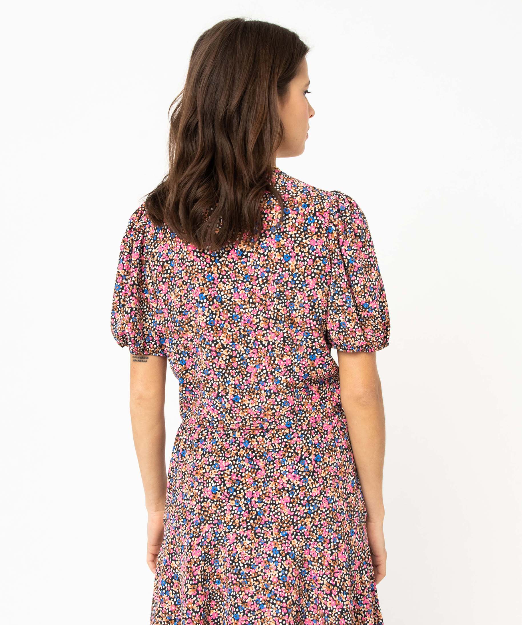 Blouse courte à fleurs et manches ballon femme imprime | GEMO