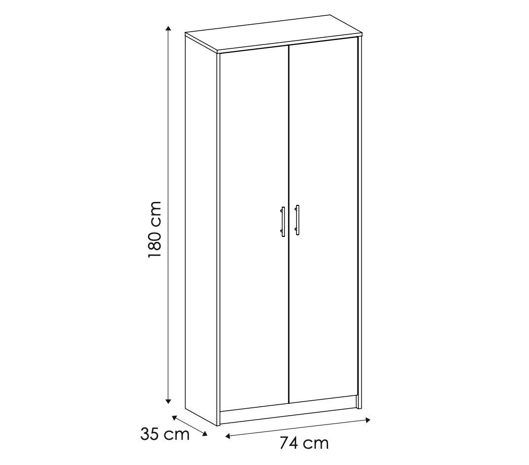 Home Collective Mehrzweckschrank Schrank Kleiderschrank weiß 74cm Breite 180cm Höhe Mehrzweckschrank mit 6 Einlegeböden, Extra-Fach, Haushaltsschrank Schuhschrank