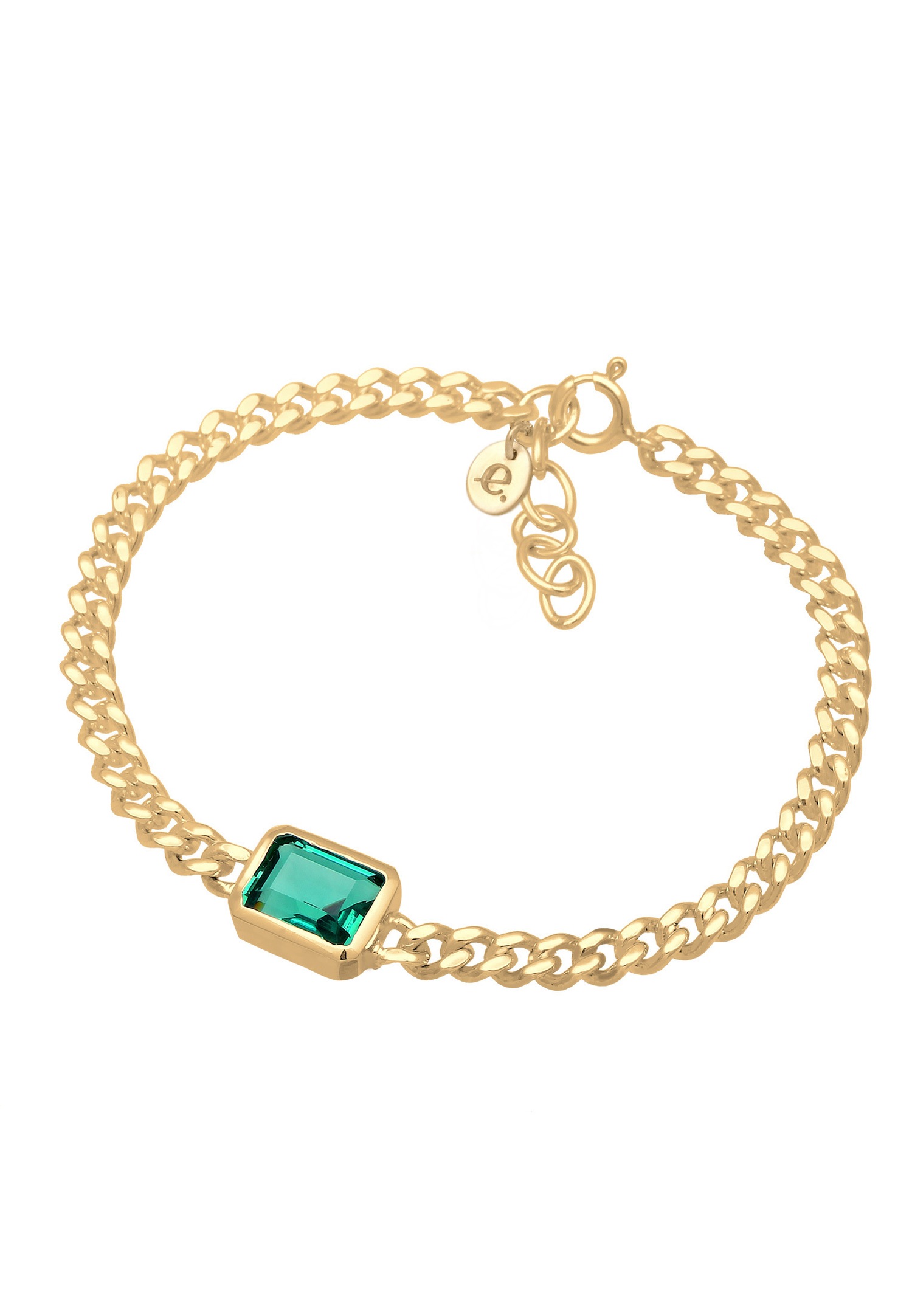 Cadena Elli PREMIUM tipo curb con piedra preciosa de cuarzo verde y plata de ley 925.