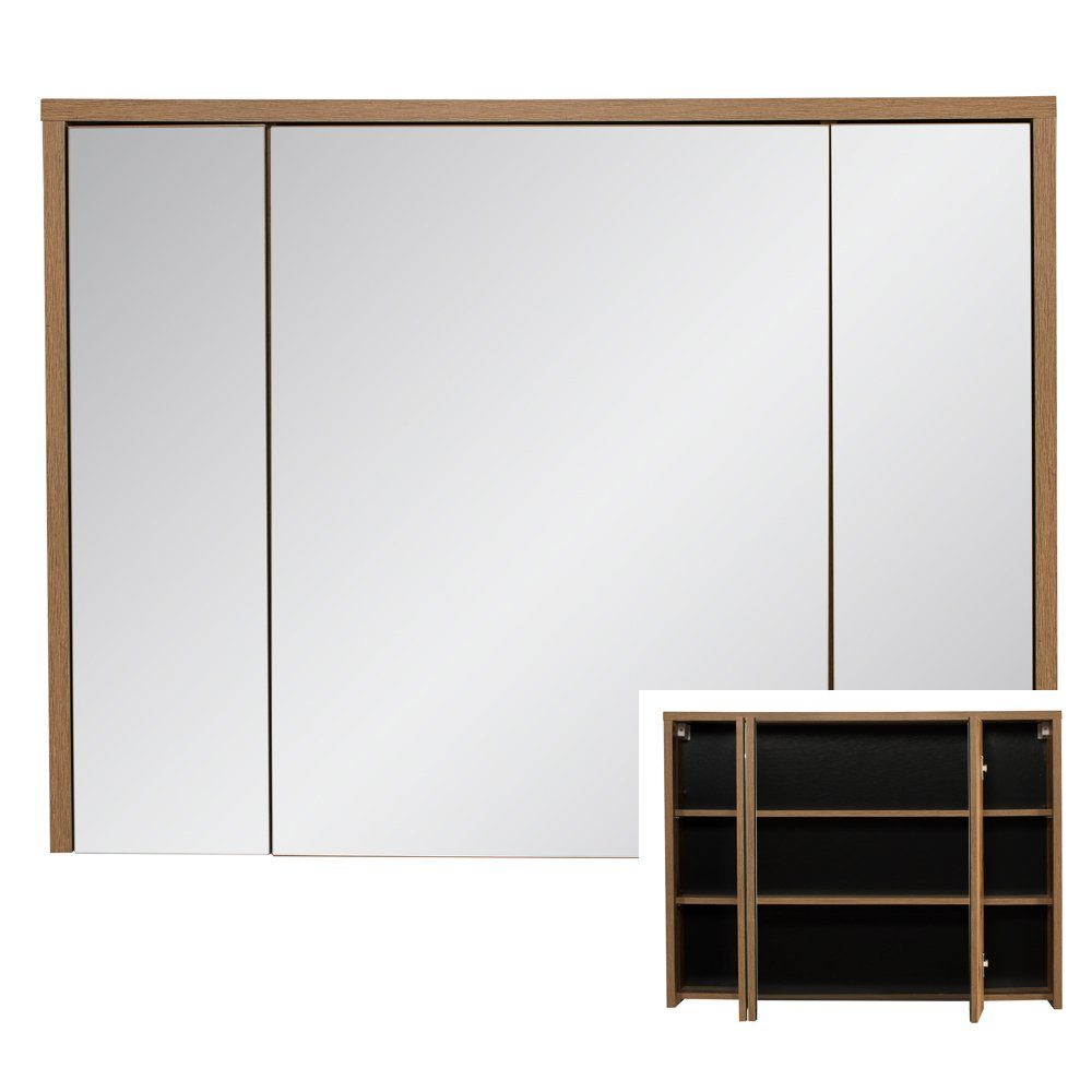 Lomadox Spiegelschrank HARLOW-56 Badezimmer- mit Beleuchtung 100 cm breit Eiche Dekor, 100/75-80/16
