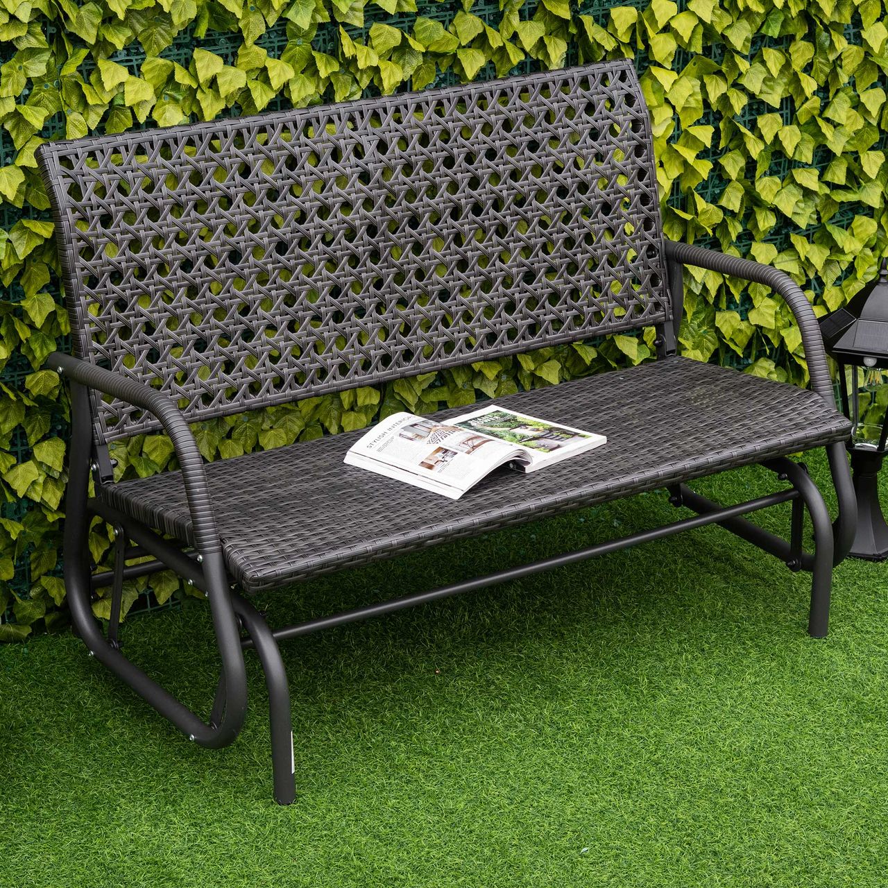 Outsunny Polyrattan Schaukelbank 2-Sitzer Outdoor Terrasse Garten Loveseat Gartenschaukel mit Rückenlehne Sitzbank Parkbank Grau 70 x 120 x 84 cm
