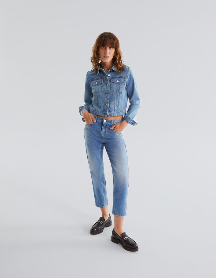 Jean boyfriend bleu cropped taille basse Waterless Femme