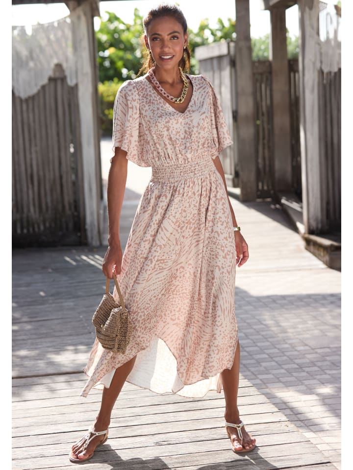 LASCANA Maxikleid in sand-beige bedruckt günstig kaufen